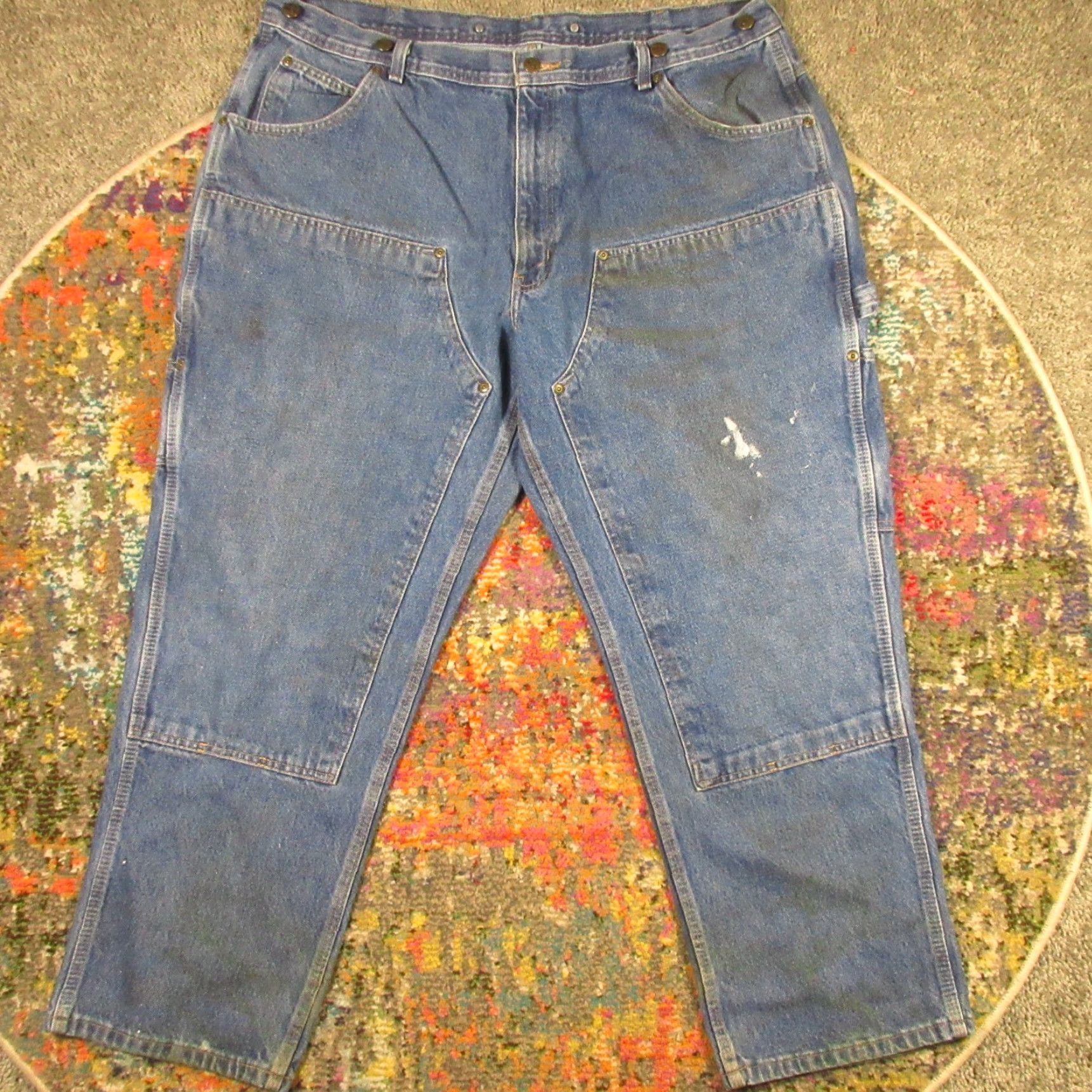 Vintage Key Carpenter Jeans Mens 42x30 Med Wash Denim Straight Leg 5-Pocket Workwear Casual Size US 42 / EU 58 - 2 Thumbnail