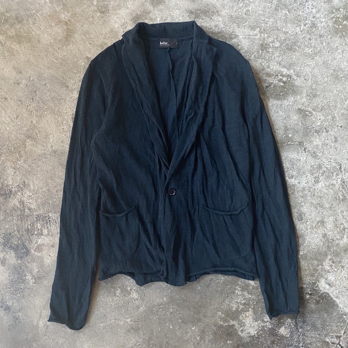 image of Kolor - Linen Wool Raw Hem Cardigan in Blue Green, Men's (Size Medium)