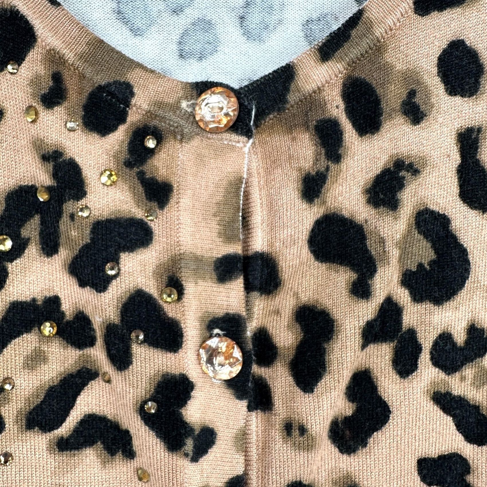 Quacker Factory Quacker Factory Cardigan Womens Medium Leopard Print Button Front Beaded Sweater Size M / US 6-8 / IT 42-44 - 5 Thumbnail