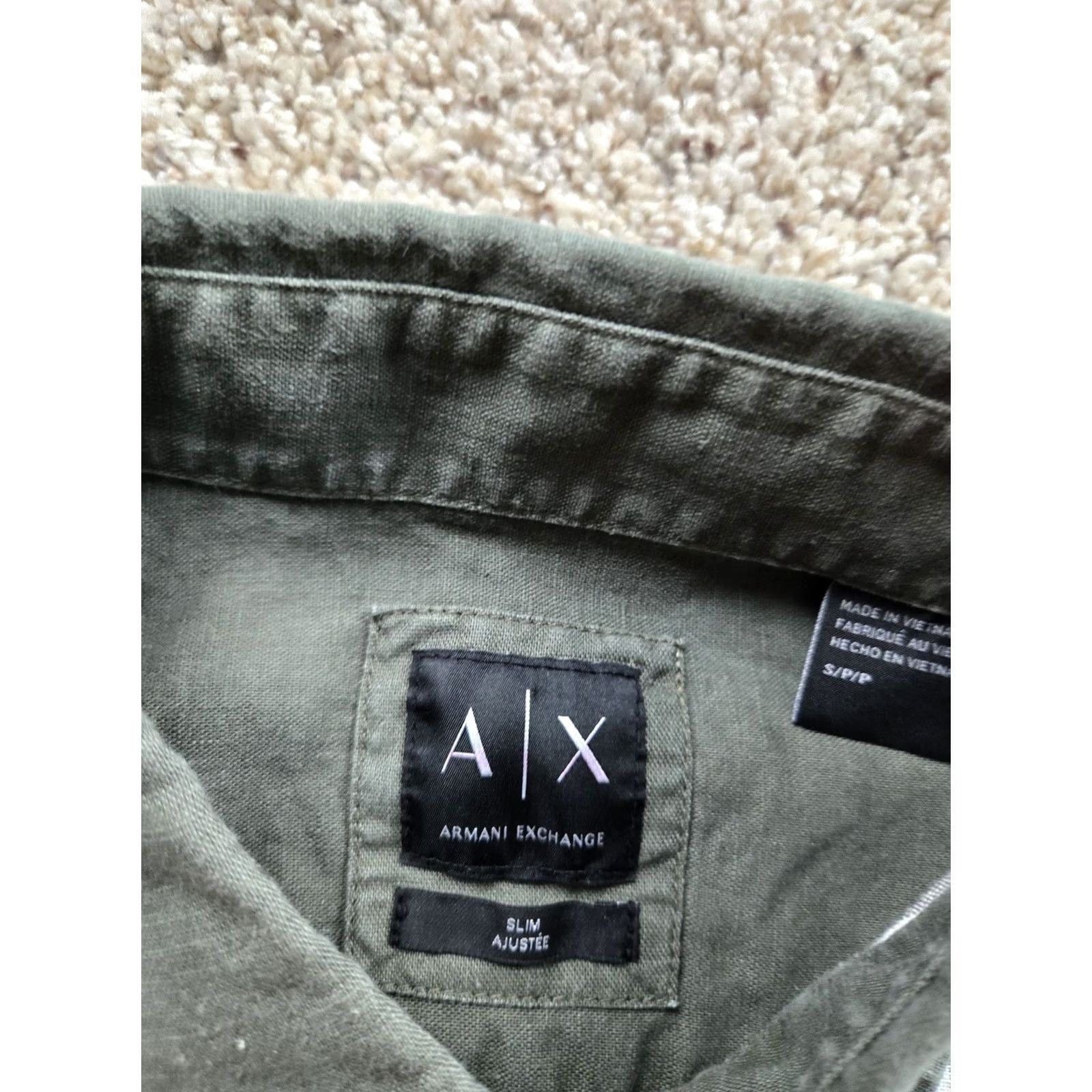 Armani Exchange Armani Exchange Shirt Mens Small Gray Stripe Olive Contrast Slim Linen Cotton Blend Woven Button-Up Long Sleeve Casual Slim Fit Size US S / EU 44-46 / 1 - 4 Thumbnail