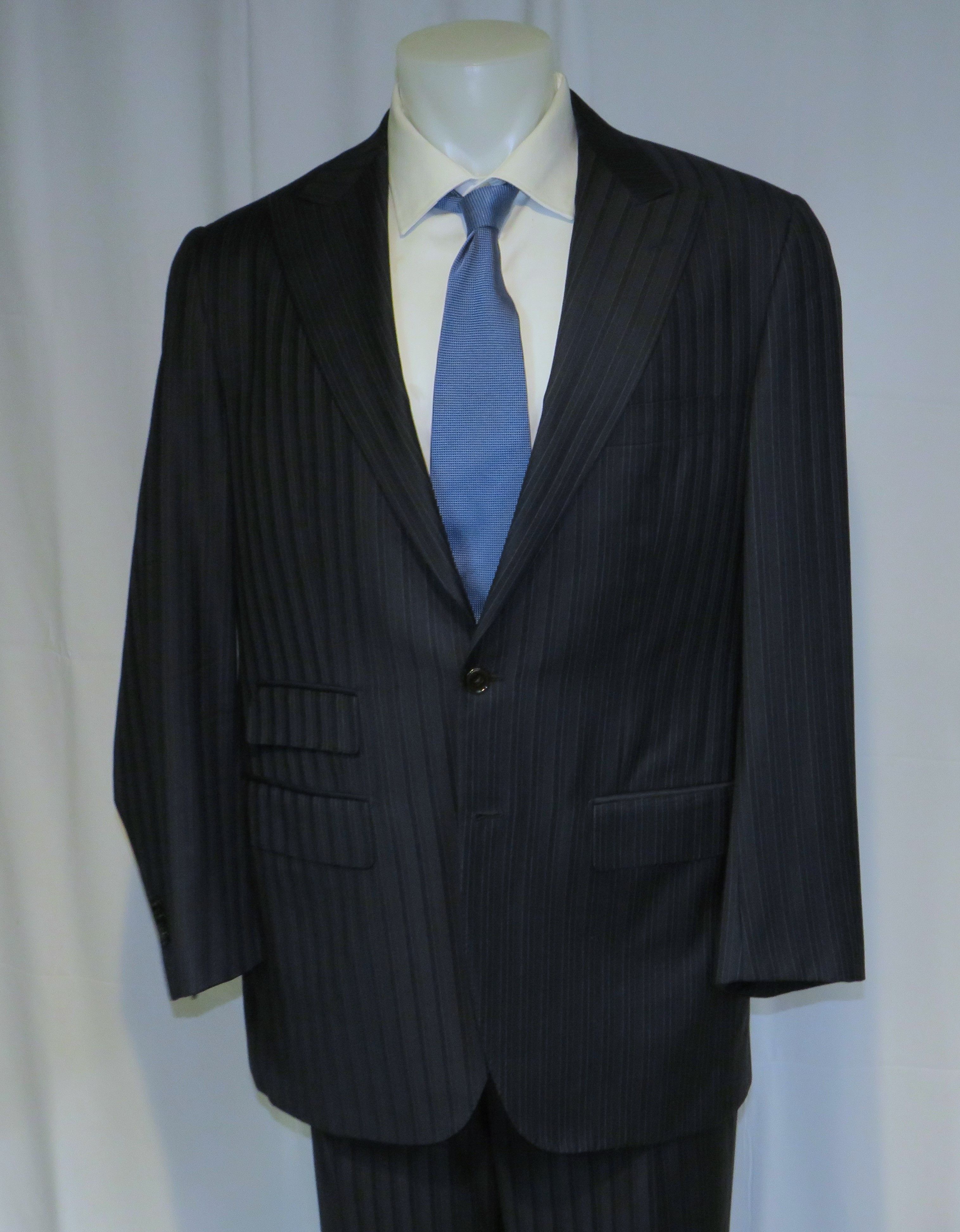 Other Marcello Vero Navy Striped Silk Blend Two Button Suit 43R Size 40R - 3 Thumbnail