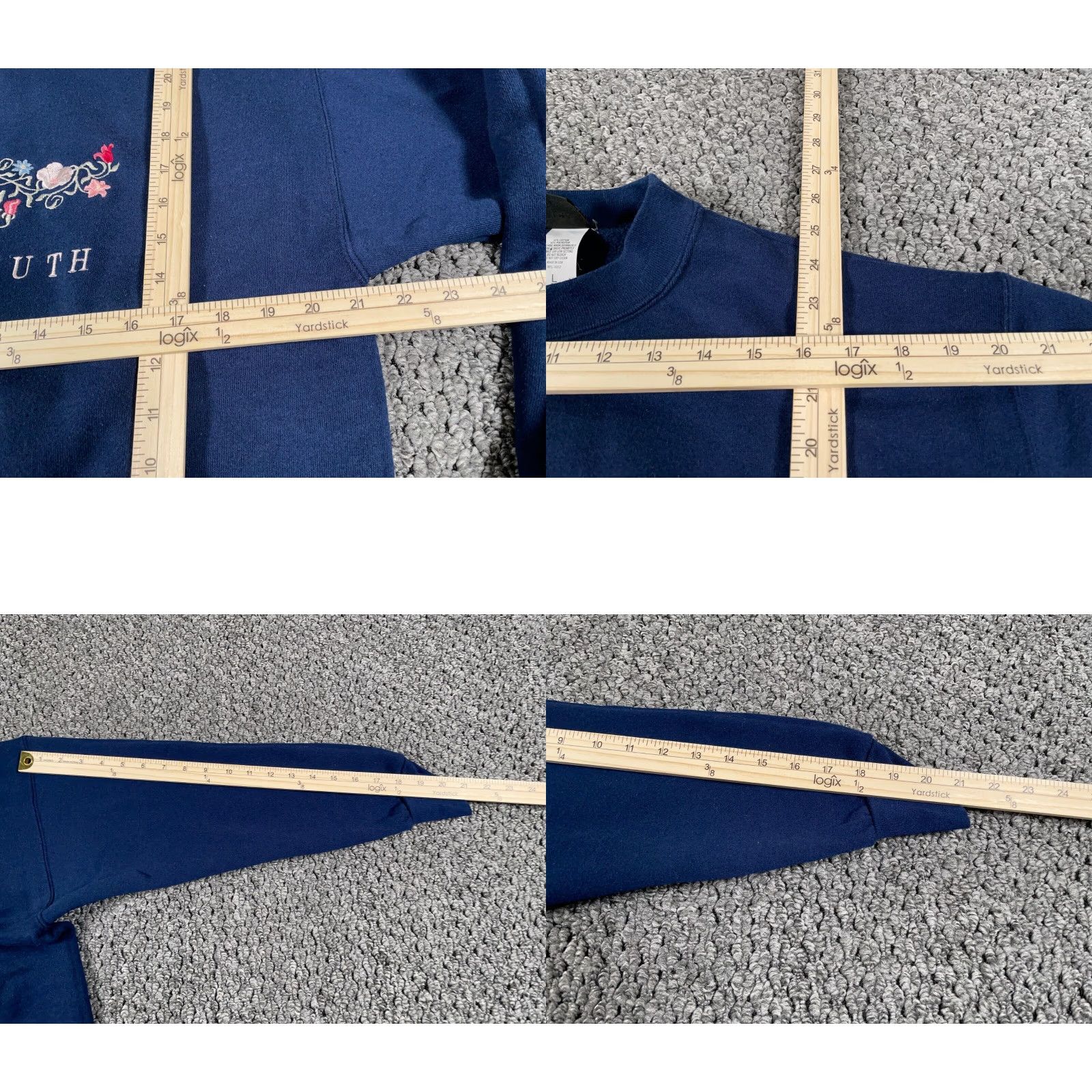 Vintage VINTAGE Signal Sweatshirt Adult Large Dark Blue Embroidered Flowers 90s Womens Size L / US 10 / IT 46 - 8 Thumbnail