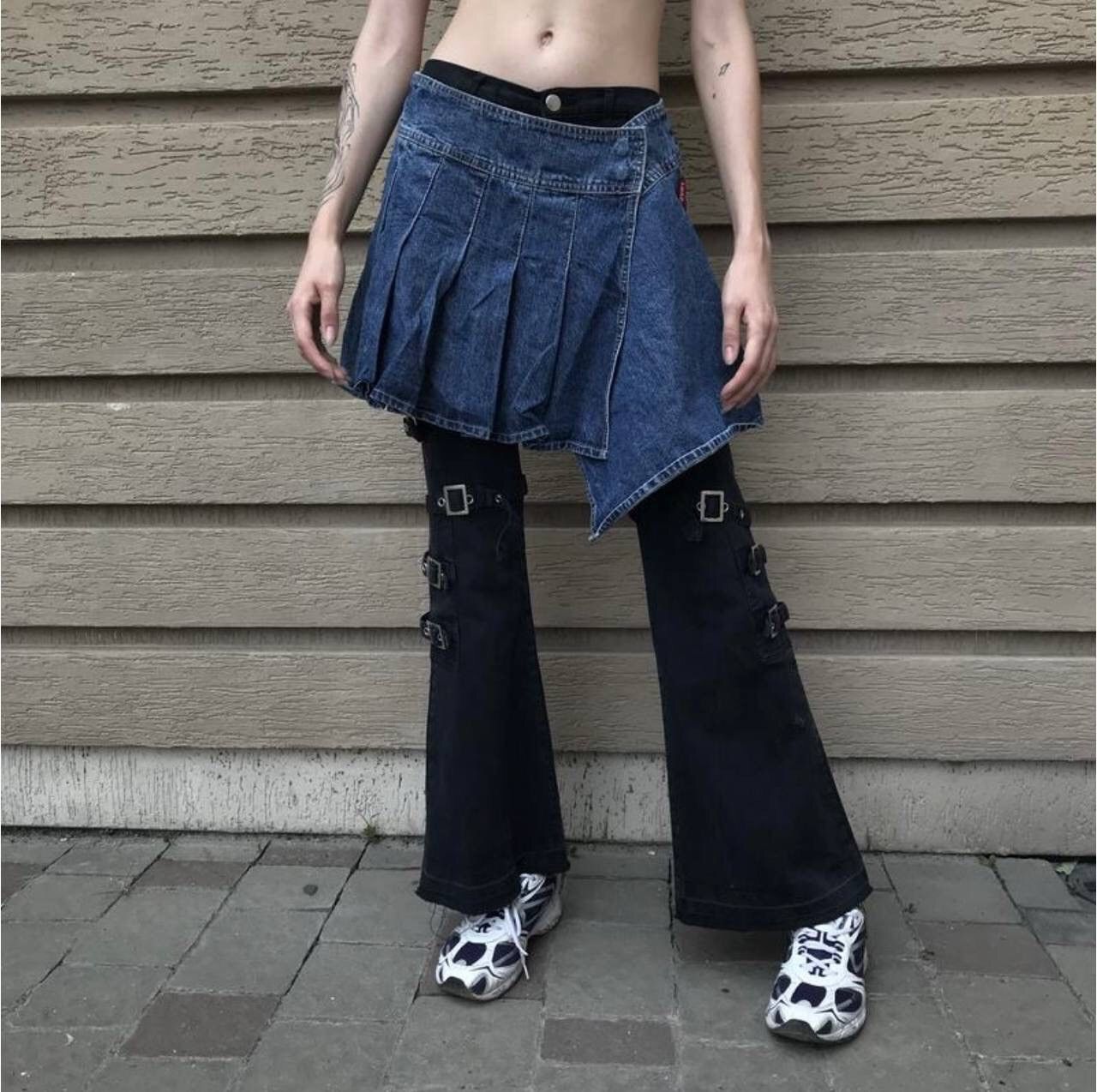 Hysteric Glamour × Japanese Brand × Vintage Asymmetric Pleated Denim Mini Skirt Size 29" - 3 Thumbnail
