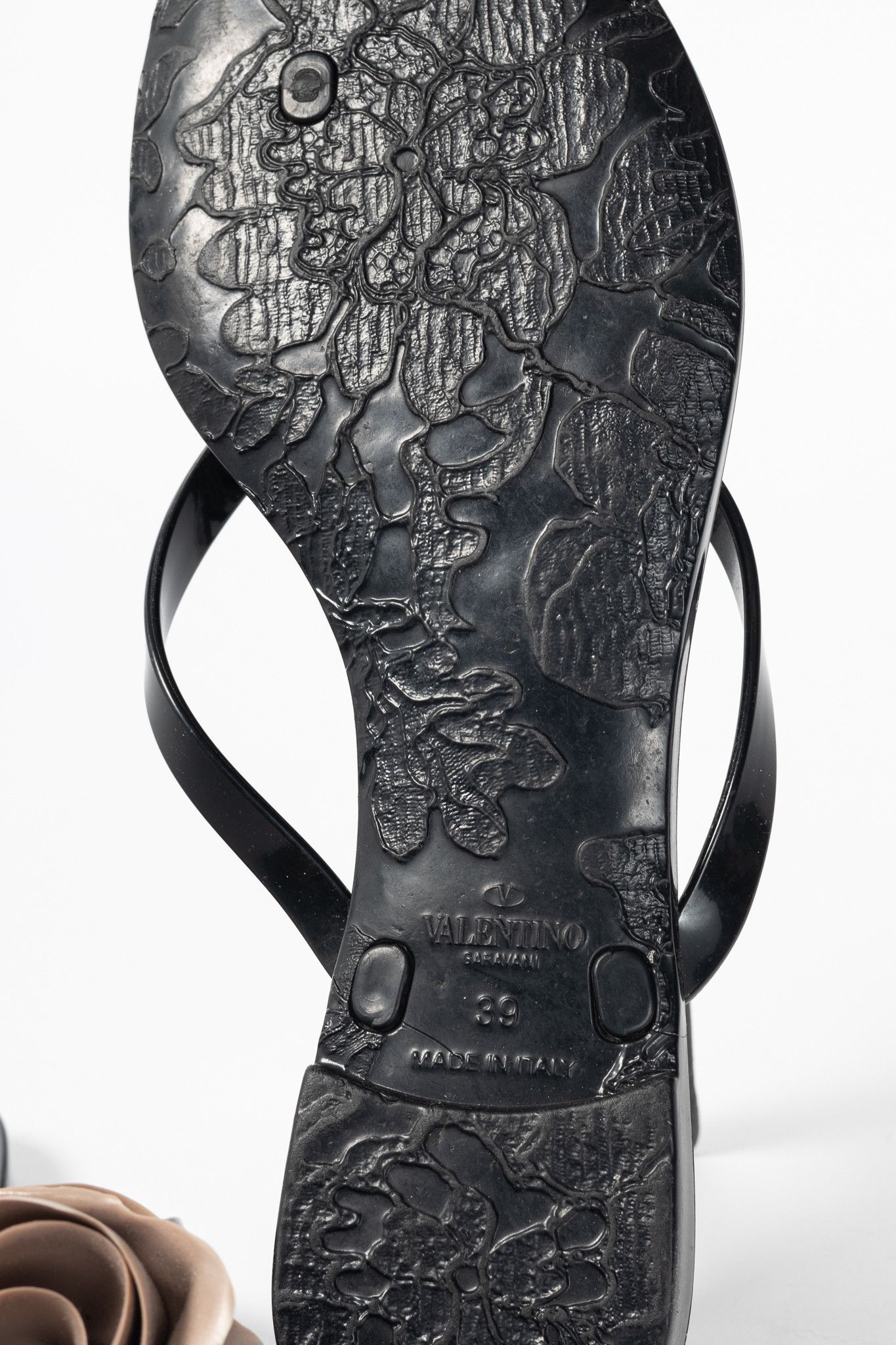Valentino Garavani Black Rose Jelly Thong Sandals