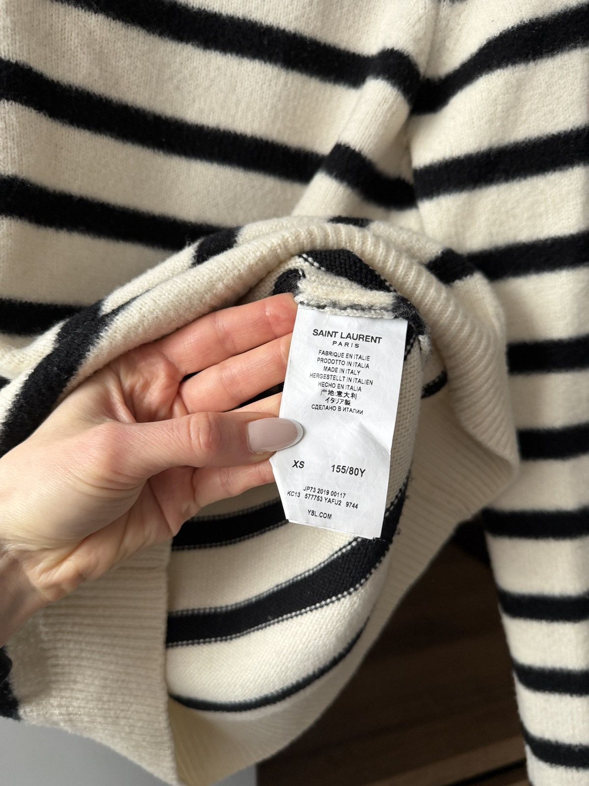 Saint Laurent Paris Saint Laurent Paris White & Black Wool Striped Sweater Size XS / US 0-2 / IT 36-38 - 5 Thumbnail