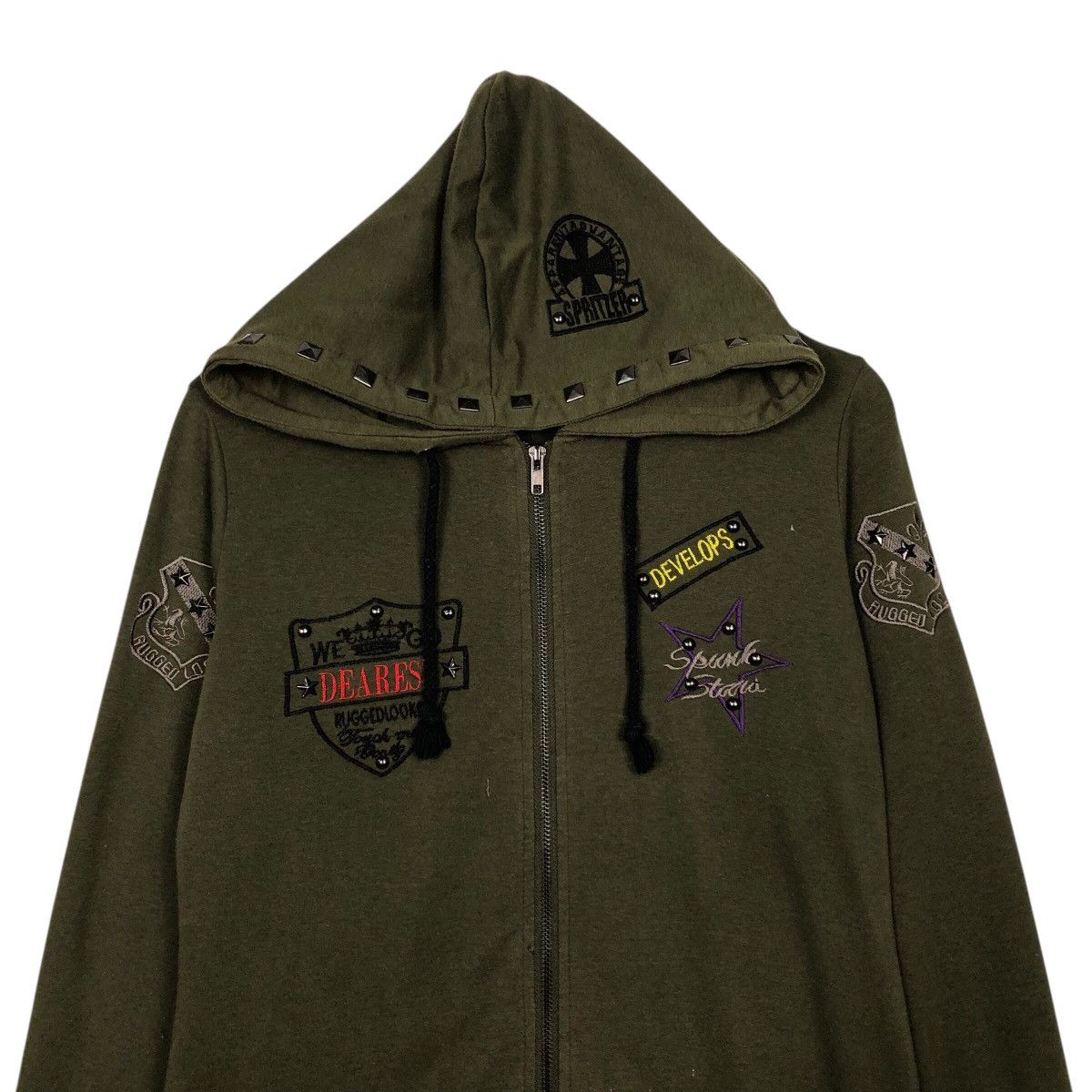 Japanese Brand Culture Wide Olive Punk Stud Hooded Sweatshirt Size US M / EU 48-50 / 2 - 4 Thumbnail