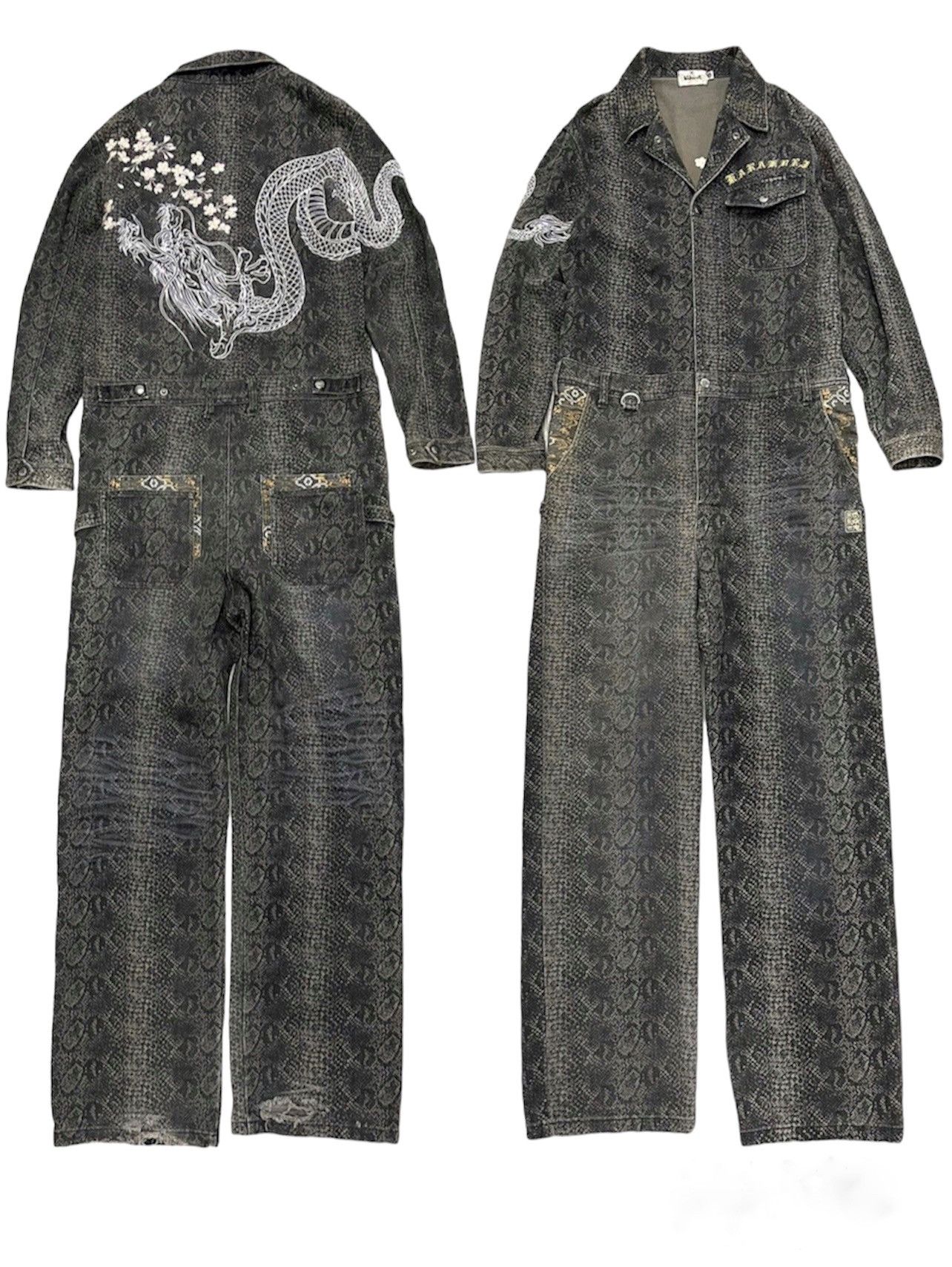 Japanese Brand × Vintage KARAKURI TAMASHI PHYTON DRAGON SAKURA WORK COVERALLS Size US L / EU 52-54 / 3 - 1 Thumbnail