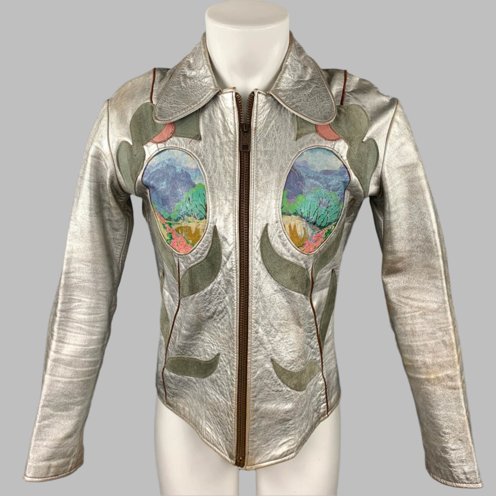 Other Vintage Size XL Silver Hand Painted Applique Zip Up Jacket Size XL / US 12-14 / IT 48-50 - 1 Thumbnail