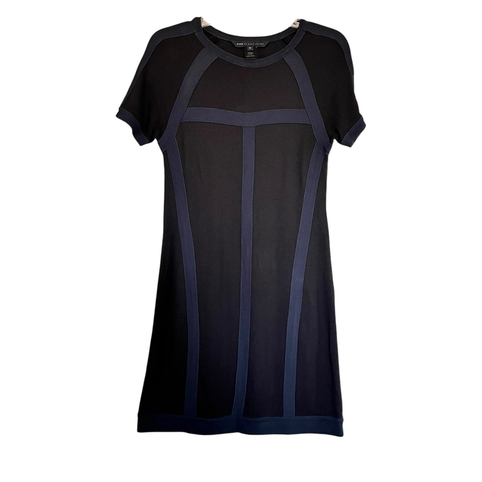 Marc by Marc Jacobs Marc by Marc Jacobs Black Blue Crewneck Shift Mini Dress Size M / US 6-8 / IT 42-44 - 2 Thumbnail