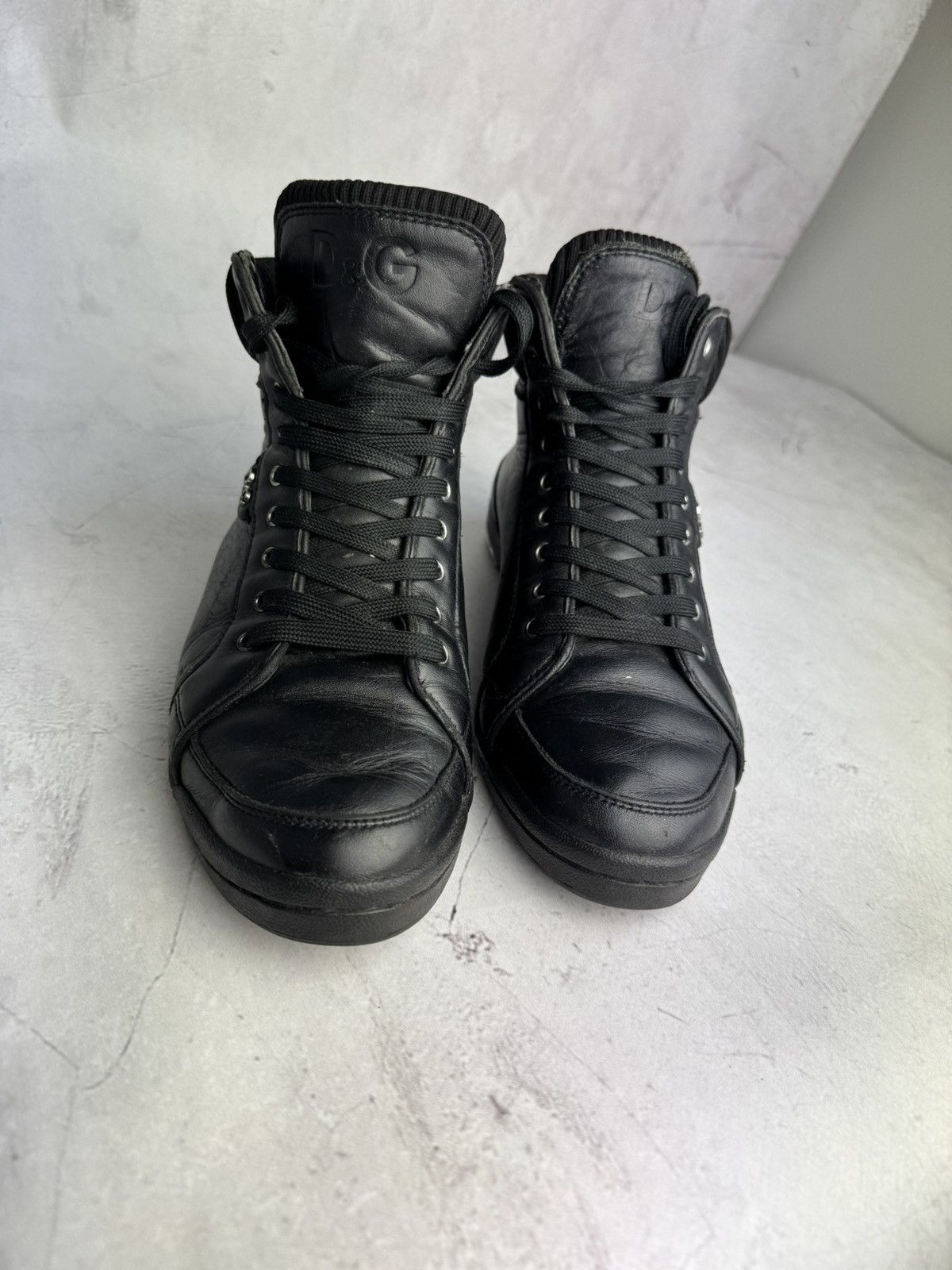Dolce & Gabbana Dolce & Gabbana Mouse High Top Sneakers Black Leather Size US 8.5 / IT 38.5 - 7 Thumbnail