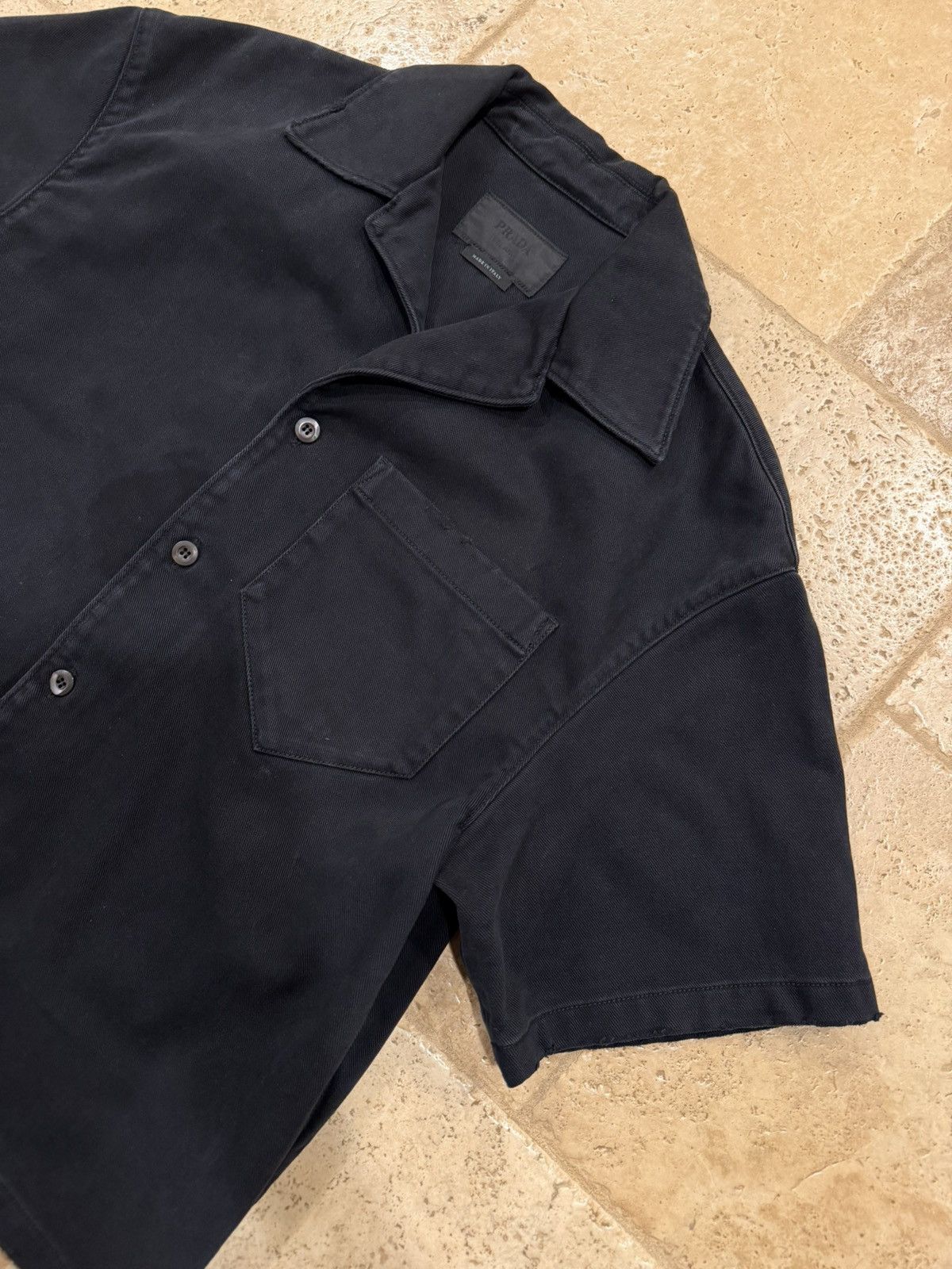 Prada Prada Black Denim Distressed Back Logo Button Bowling Shirt Size US M / EU 48-50 / 2 - 6 Thumbnail