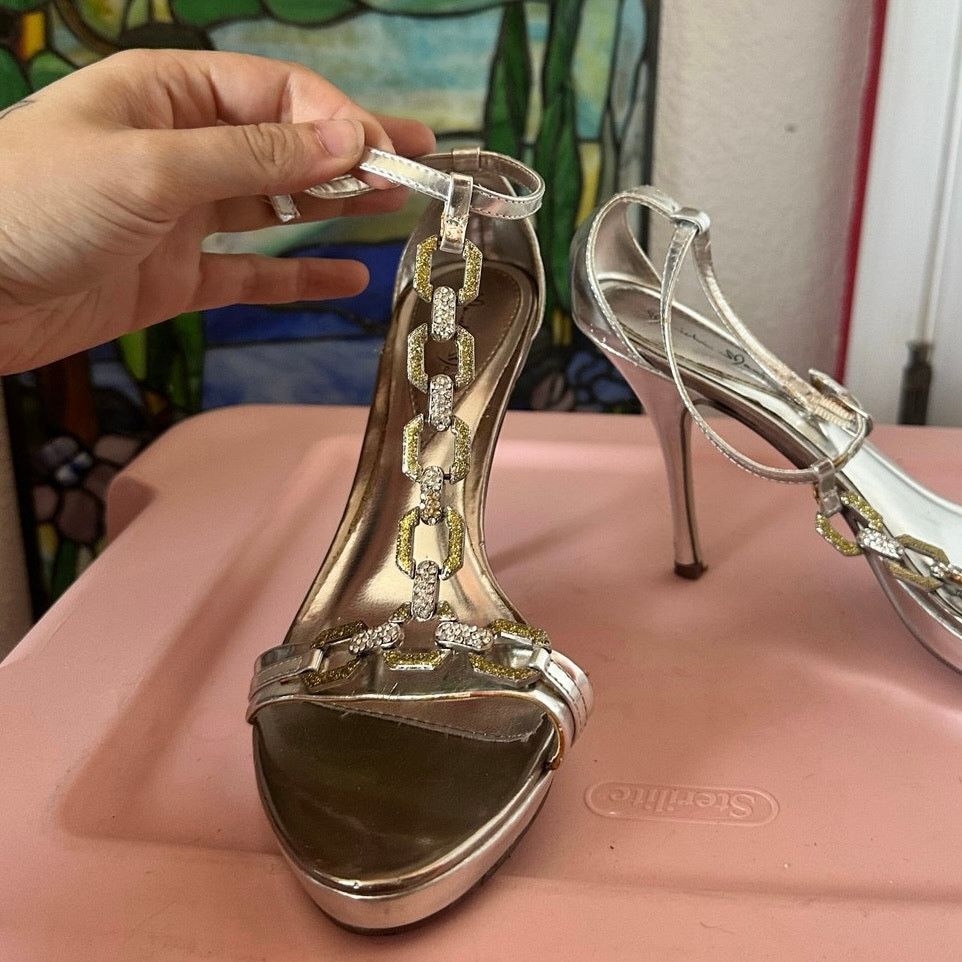 Other marichi mani silver green chain link heels shoes Size US 7 / IT 37 - 2 Thumbnail