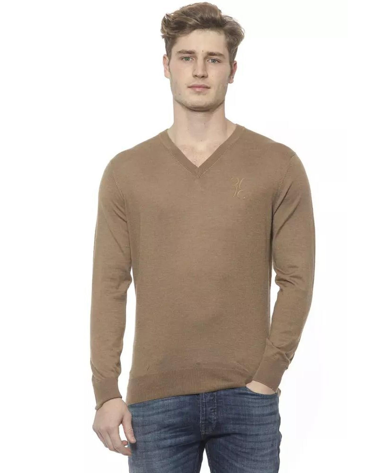 image of Billionaire Couture Embroidered V-Neck Sweater in Beige, Men's (Size XL)