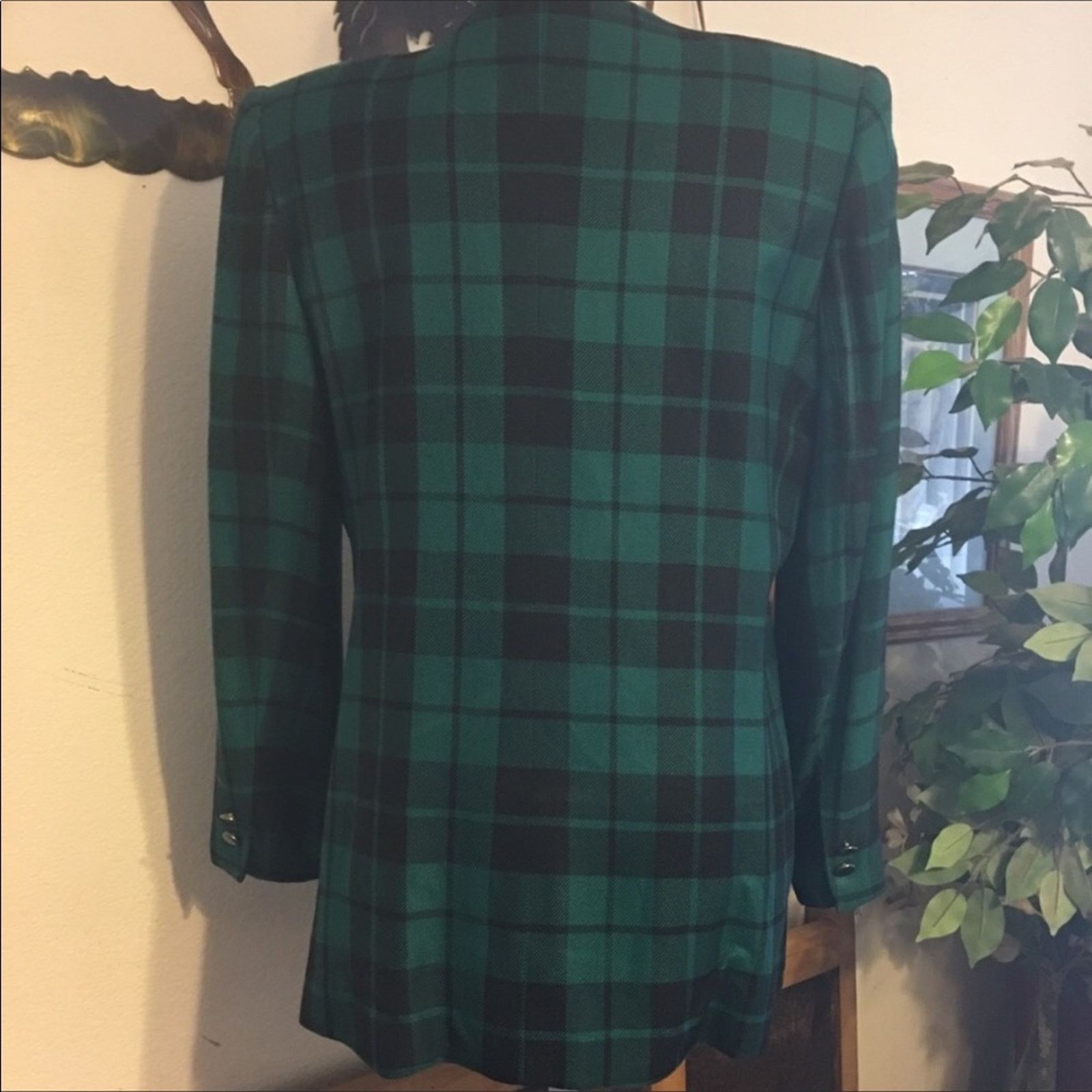 Vintage Vintage Kasper ASL green plaid button front blazer Size L / US 10 / IT 46 - 5 Thumbnail