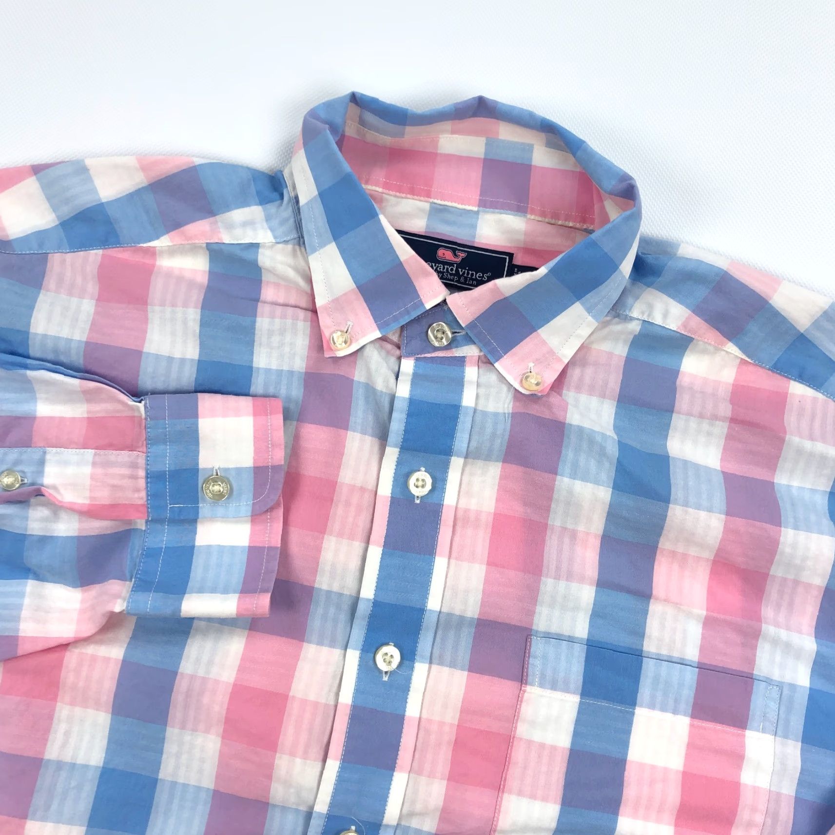 Vineyard Vines Vineyard Vines Shirt Mens Large Murray Blue Pink Check Long Sleeve Button Up Size US L / EU 52-54 / 3 - 2 Thumbnail