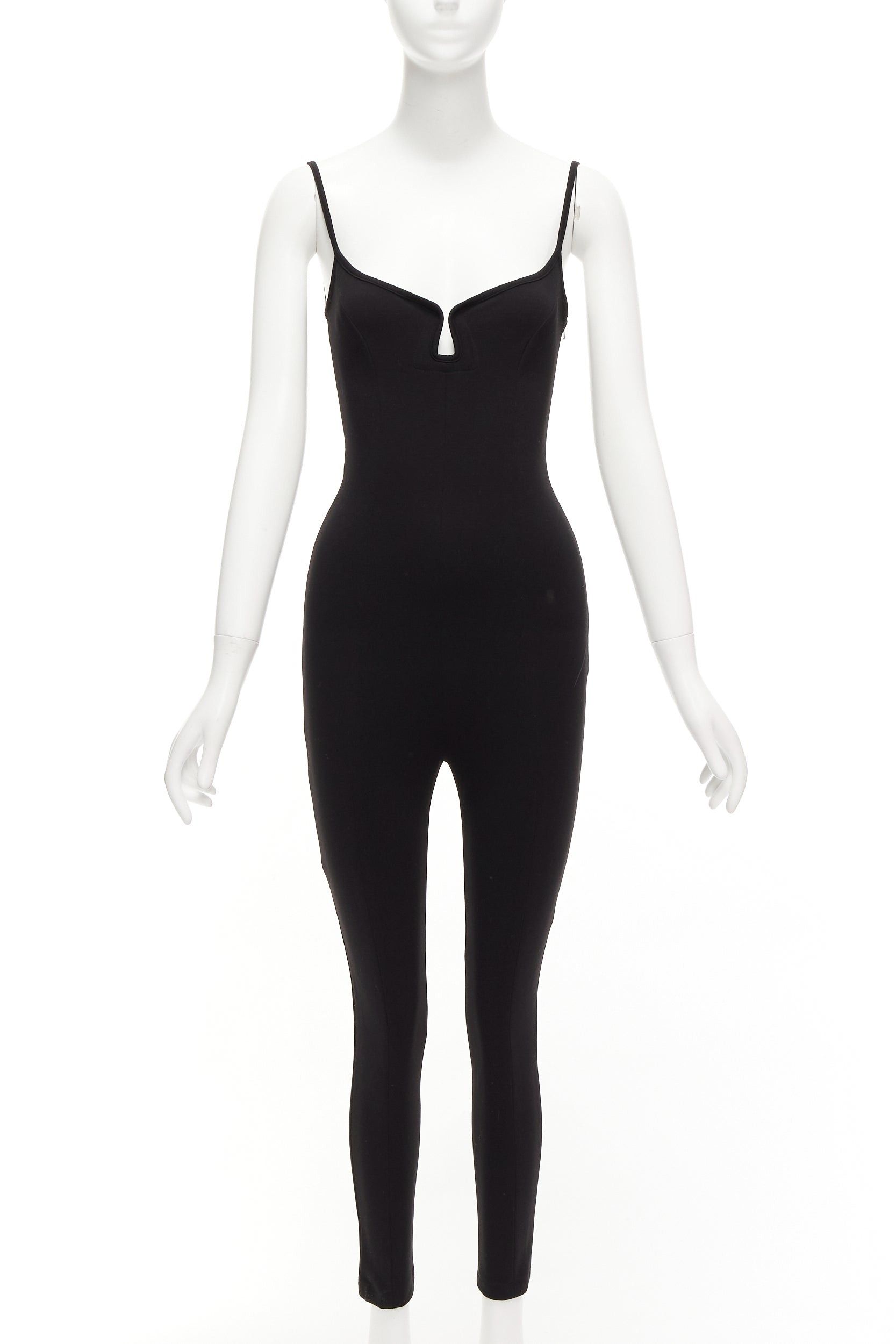 PARIS GEORGIA black sweetheart underwire neckline skinny jumpsuit US0 XS