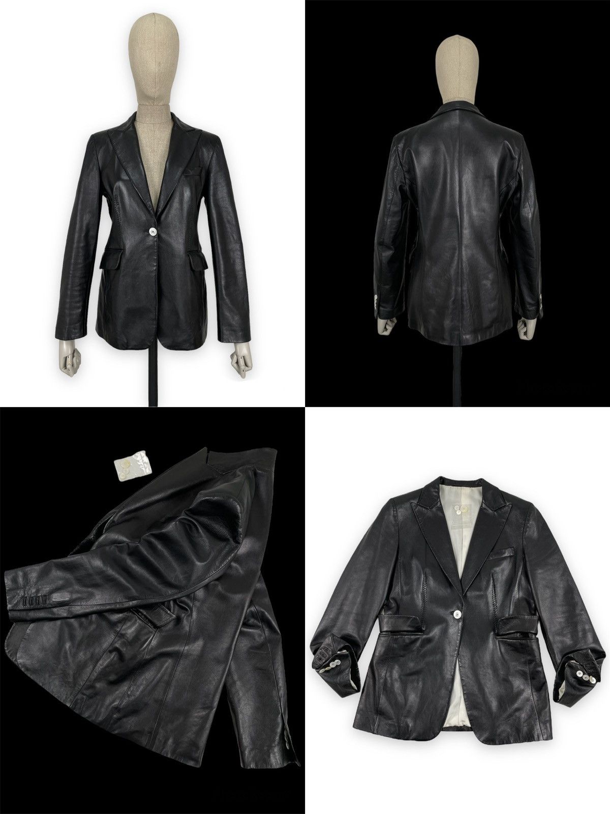 image of Kiton Napoli Dolph Schmid Leather Italy Jacket Blazer S in Black, Women's (Size Medium)