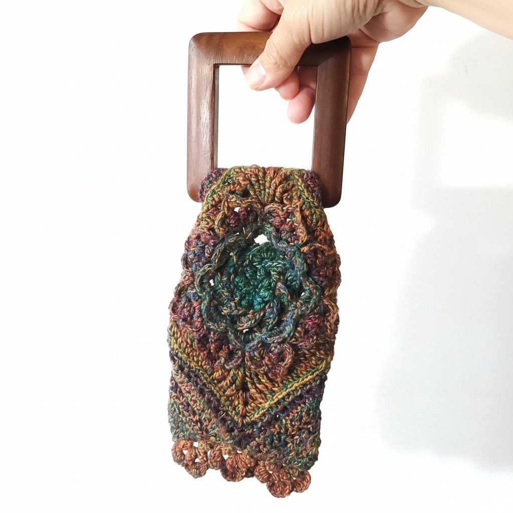 Handmade Handmade 4x6" Crochet Bracelet Purse Wood Wool Nylon Flower Size ONE SIZE - 9 Thumbnail