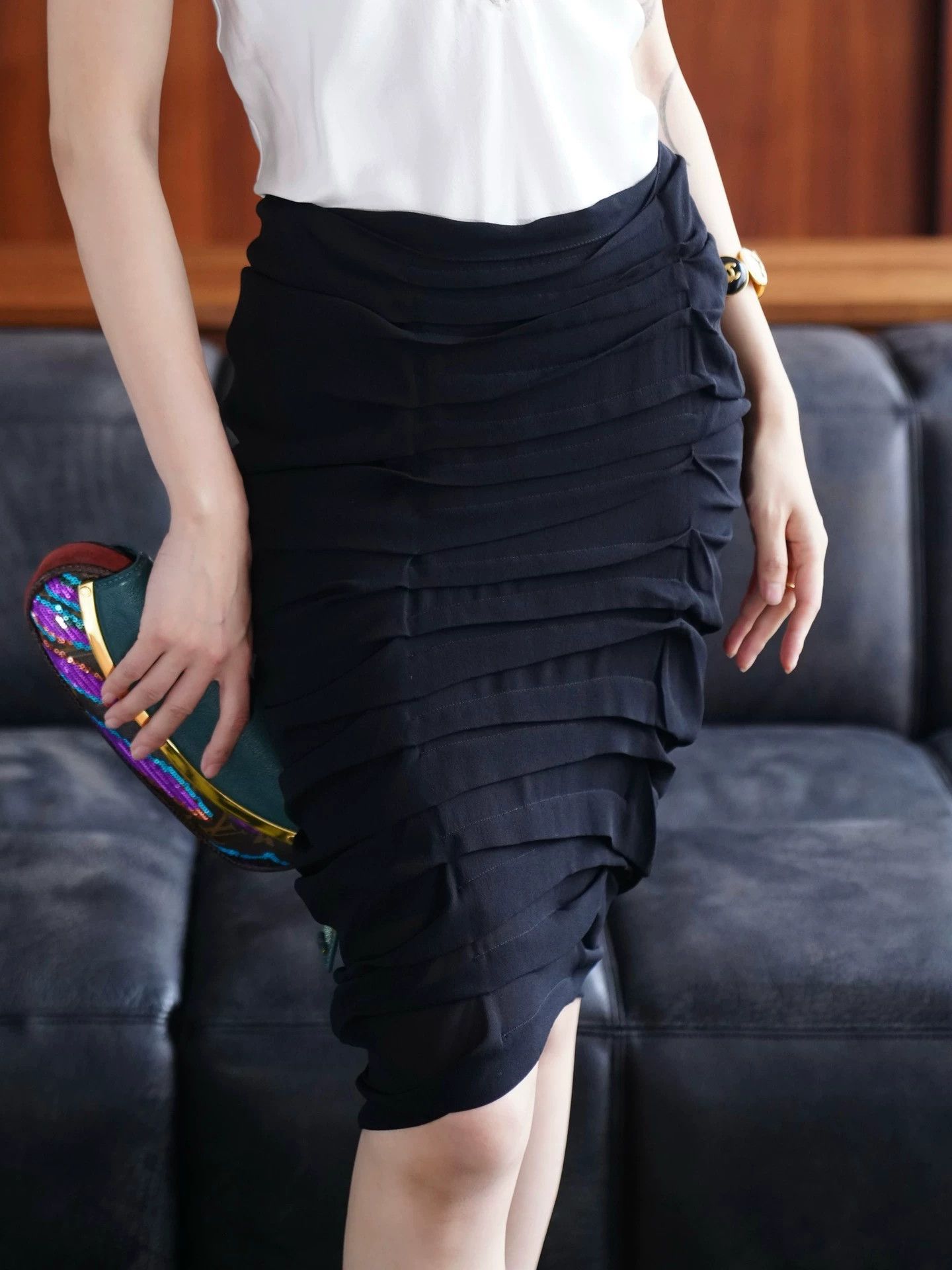 Yves Saint Laurent YSL Rive Gauche 90s Silk Pleated Skirt France FR38 Size 26" / US 2 / IT 38 - 2 Thumbnail