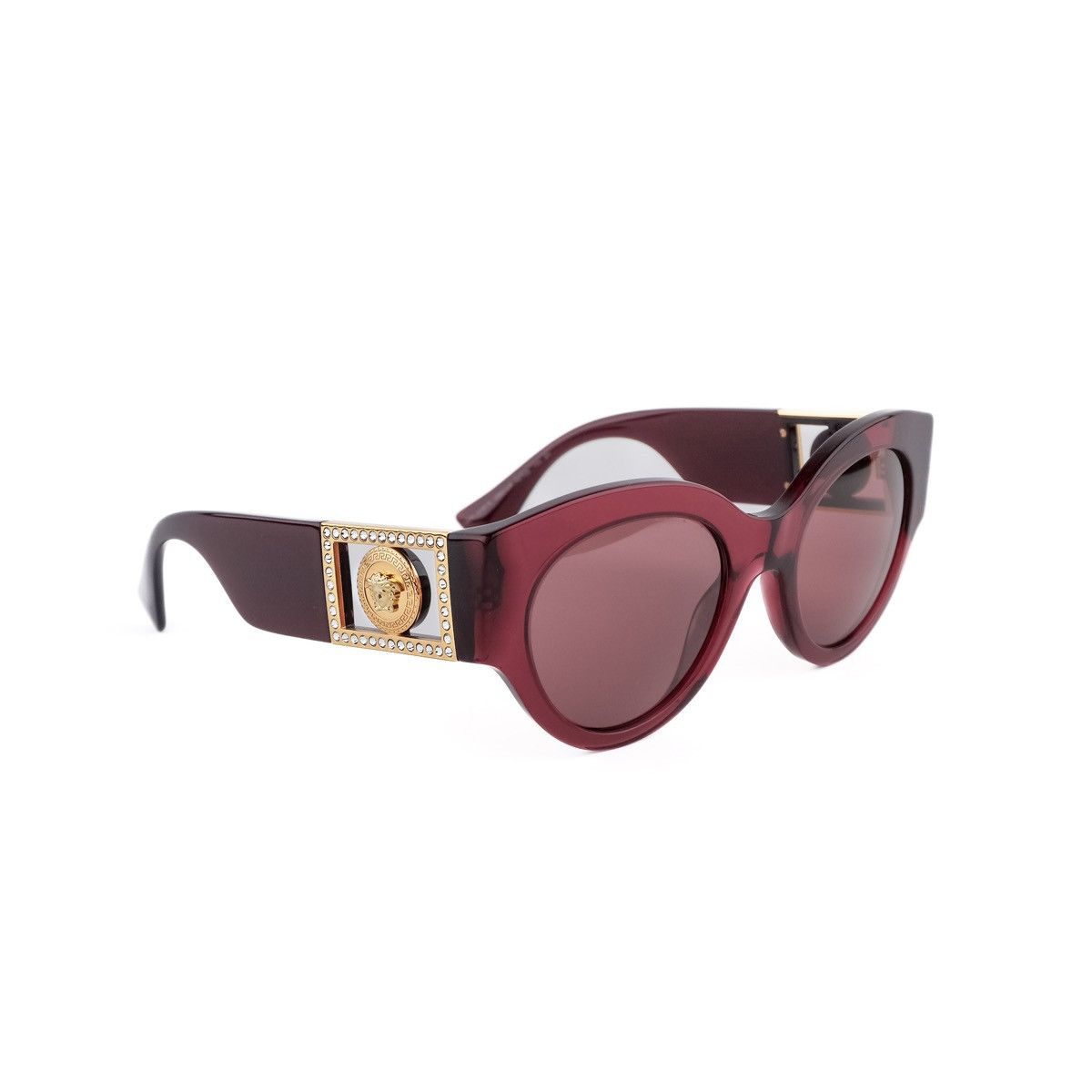 image of Versace Gold Medusa Logo Crystal Oversized Red Sunglasses, Women's