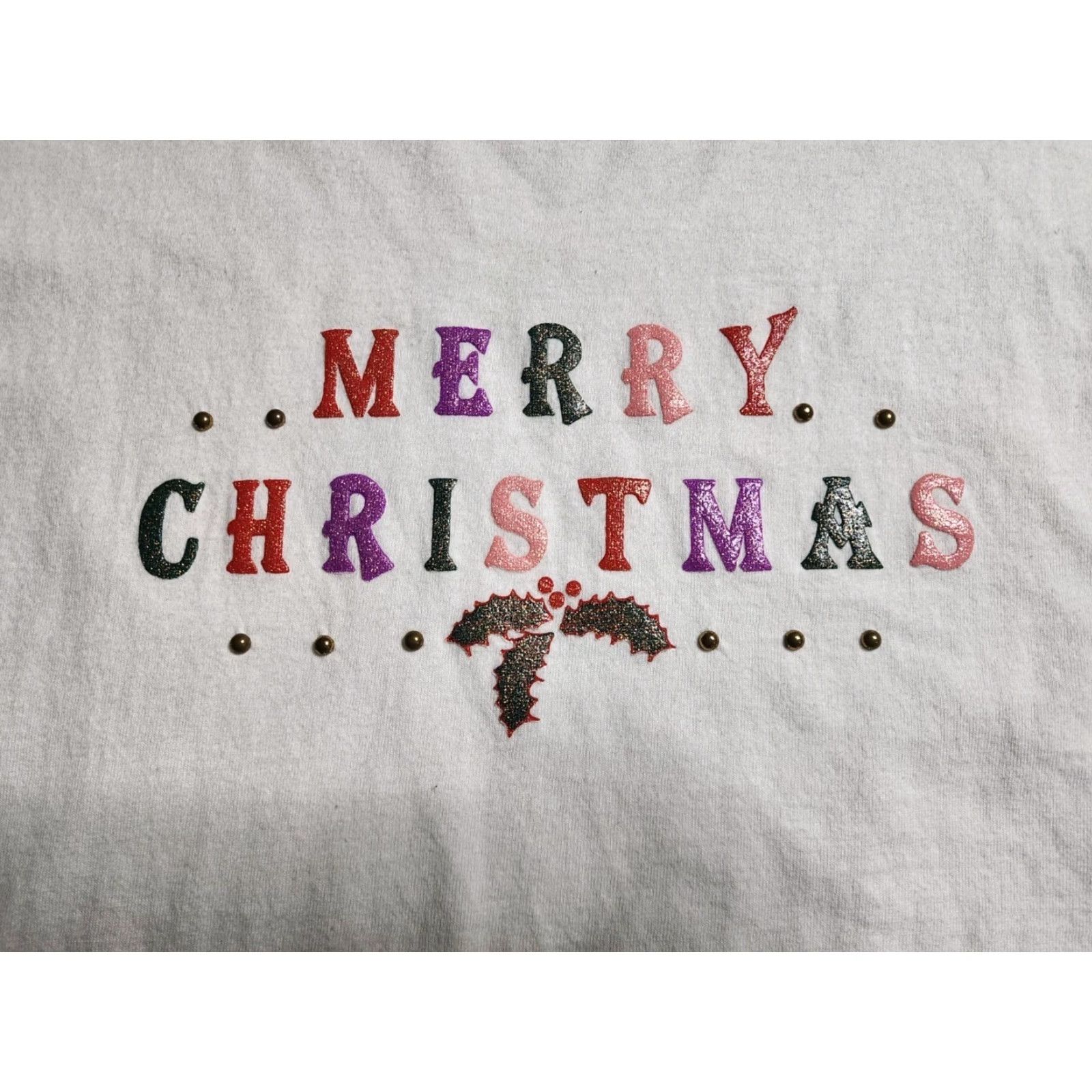Hanes VINTAGE Hanes Merry Christmas Cat T-Shirt Women’s Medium Beige Distressed Short Sleeve Fall Winter Size M / US 6-8 / IT 42-44 - 2 Thumbnail