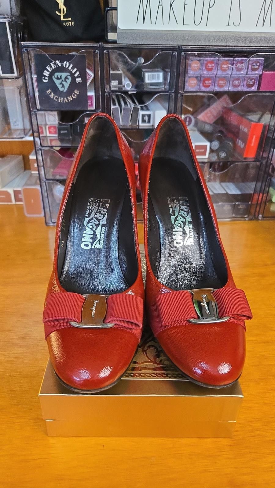 Salvatore Ferragamo 🔥 Salvatore Ferragamo Red Vara Bow High Heels 🔥 Size US 7 / IT 37 - 1 Thumbnail