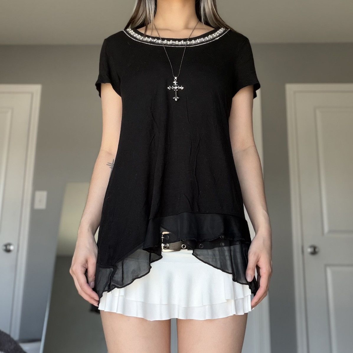 Other Black Short Sleeve Long Length Tunic Embellished Neckline Size M / US 6-8 / IT 42-44 - 11 Thumbnail