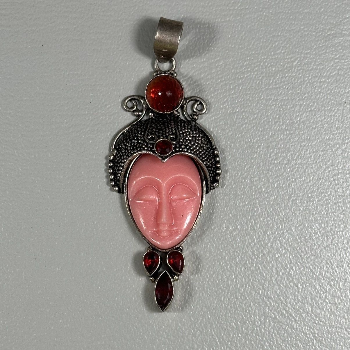 Mother Earth Goddess Jewelry Garnet Stone Silver Pendant