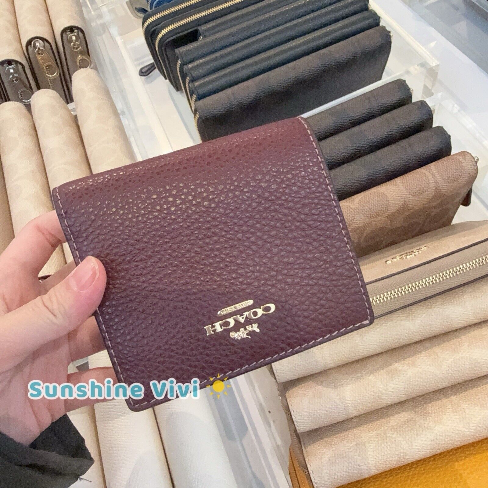 Coach NWT Coach Snap Wallet C2862 Merlot Pebbled Leather Charm Size ONE SIZE - 1 Thumbnail