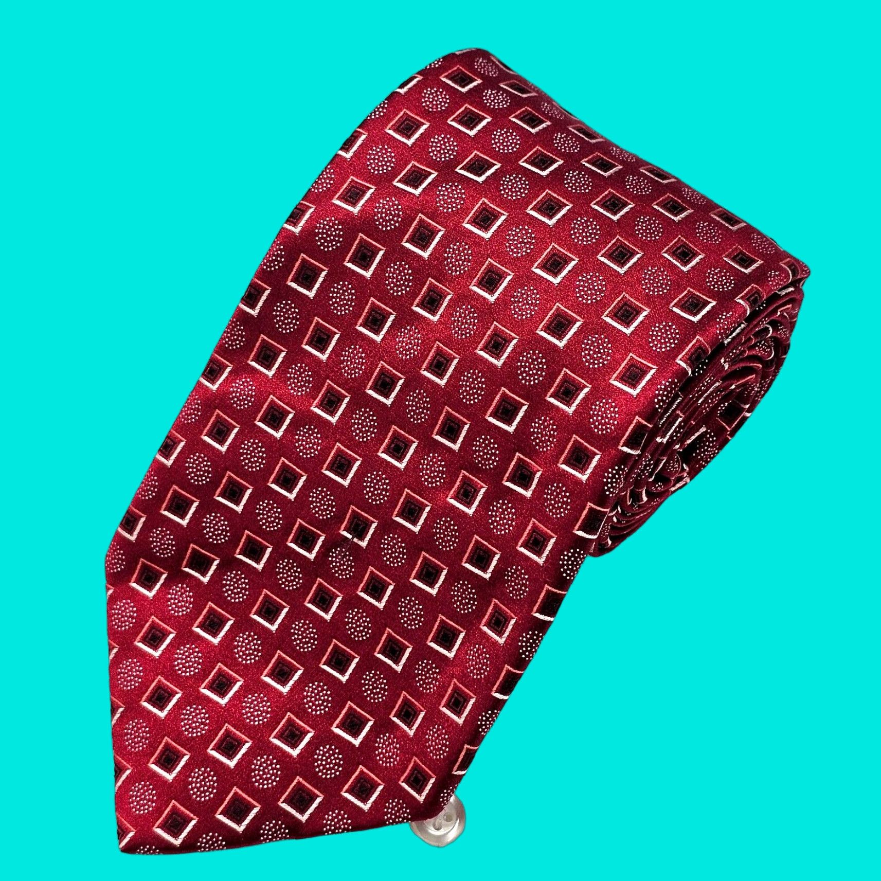 Ermenegildo Zegna ERmenegildo Zegna Necktie Men's 100% Silk Red Geometric Luxury ITALY Classic Length 59 3/4" Width 3 1/2" MENS Tie Bold Sharp Size ONE SIZE - 1 Thumbnail