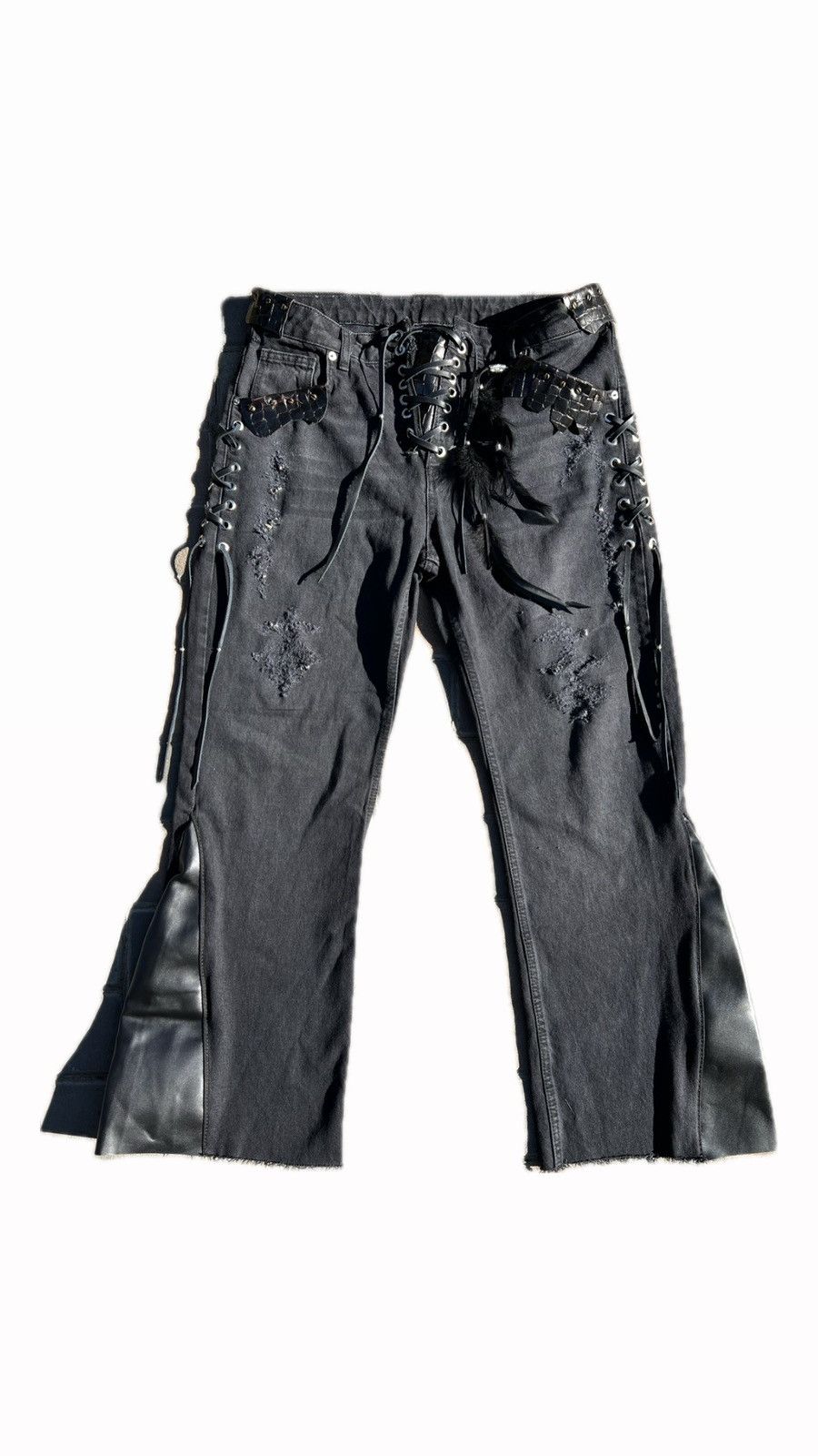 Handmade V.S Patched & Distressed Flared Denim Size US 32 / EU 48 - 2 Thumbnail