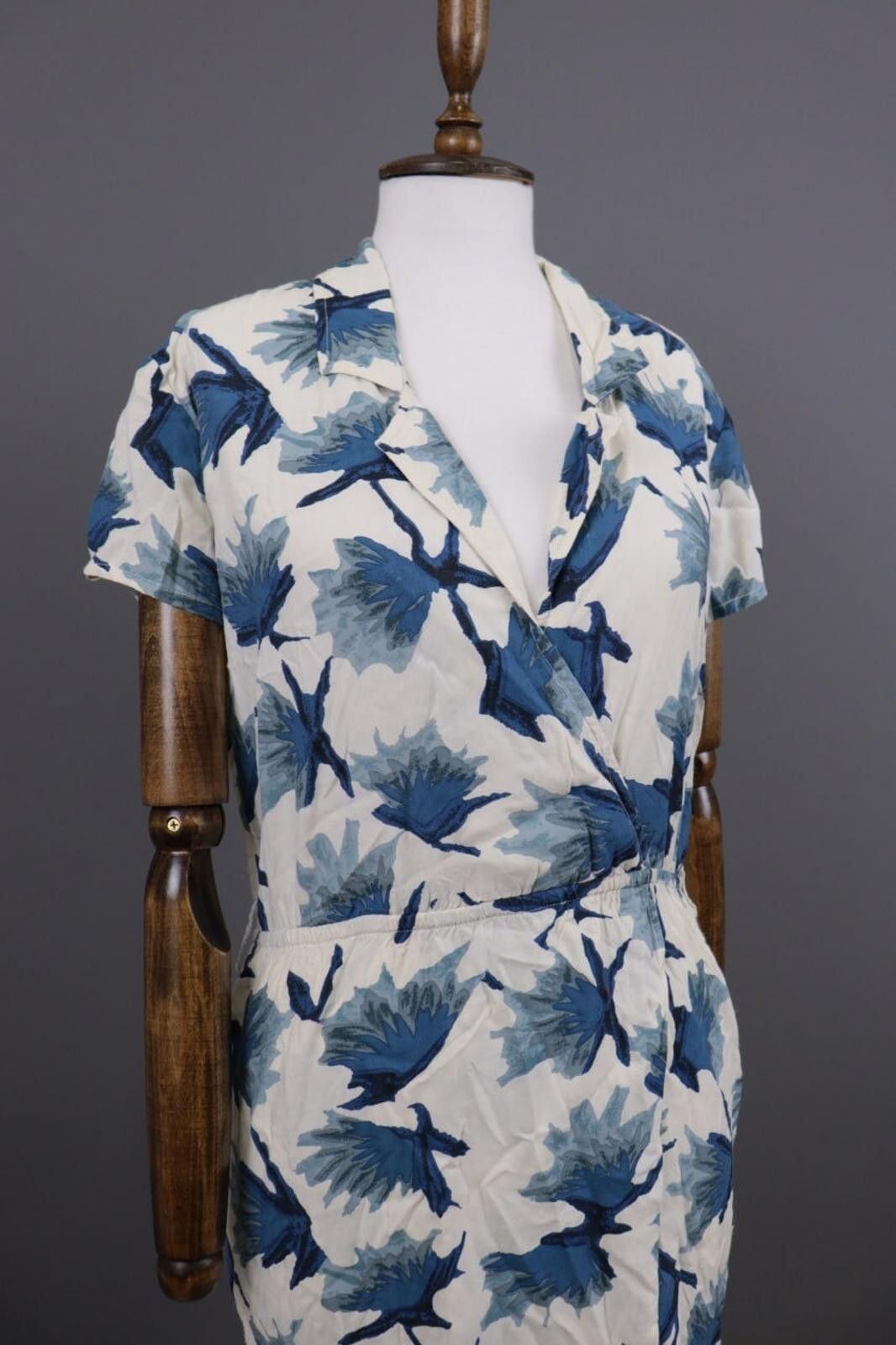 Gianni Valentino Ganni White Floral Short Sleeve V-Neck Peged Dress Size S Size S / US 4 / IT 40 - 4 Thumbnail