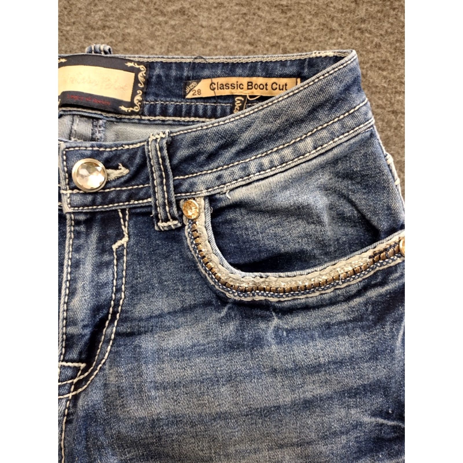 Denime Western Blue Women's Denim Classic Boot Cut Jeans Size 28 Rhinestones Size 28" / US 6 / IT 42 - 3 Thumbnail