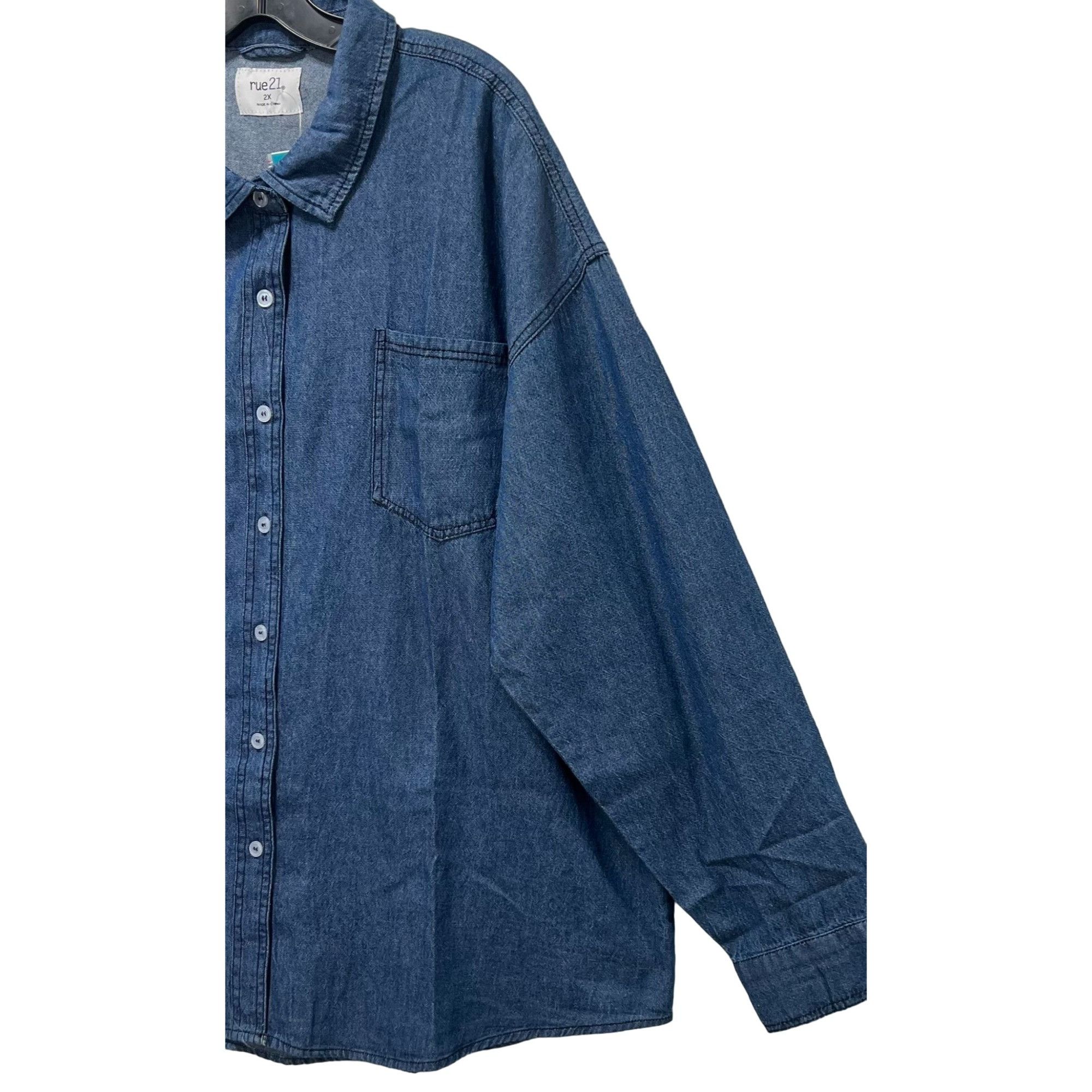 rue21 Rue 21 - Women's Chambray Long Sleeve Button Down Shirt With Size XXL / US 16-18 / IT 52-54 - 13 Thumbnail