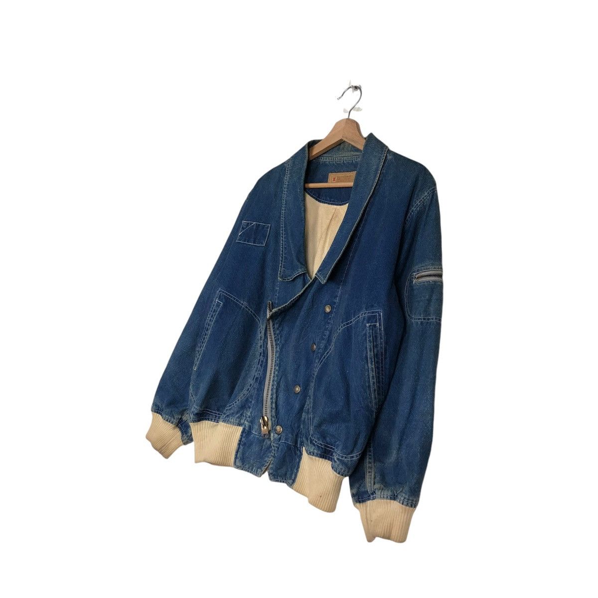 Japanese Brand 🔥VINTAGE BOMBER JACKET DENIM ZIG ZAG DOUBLE COLLAR Size US M / EU 48-50 / 2 - 4 Thumbnail