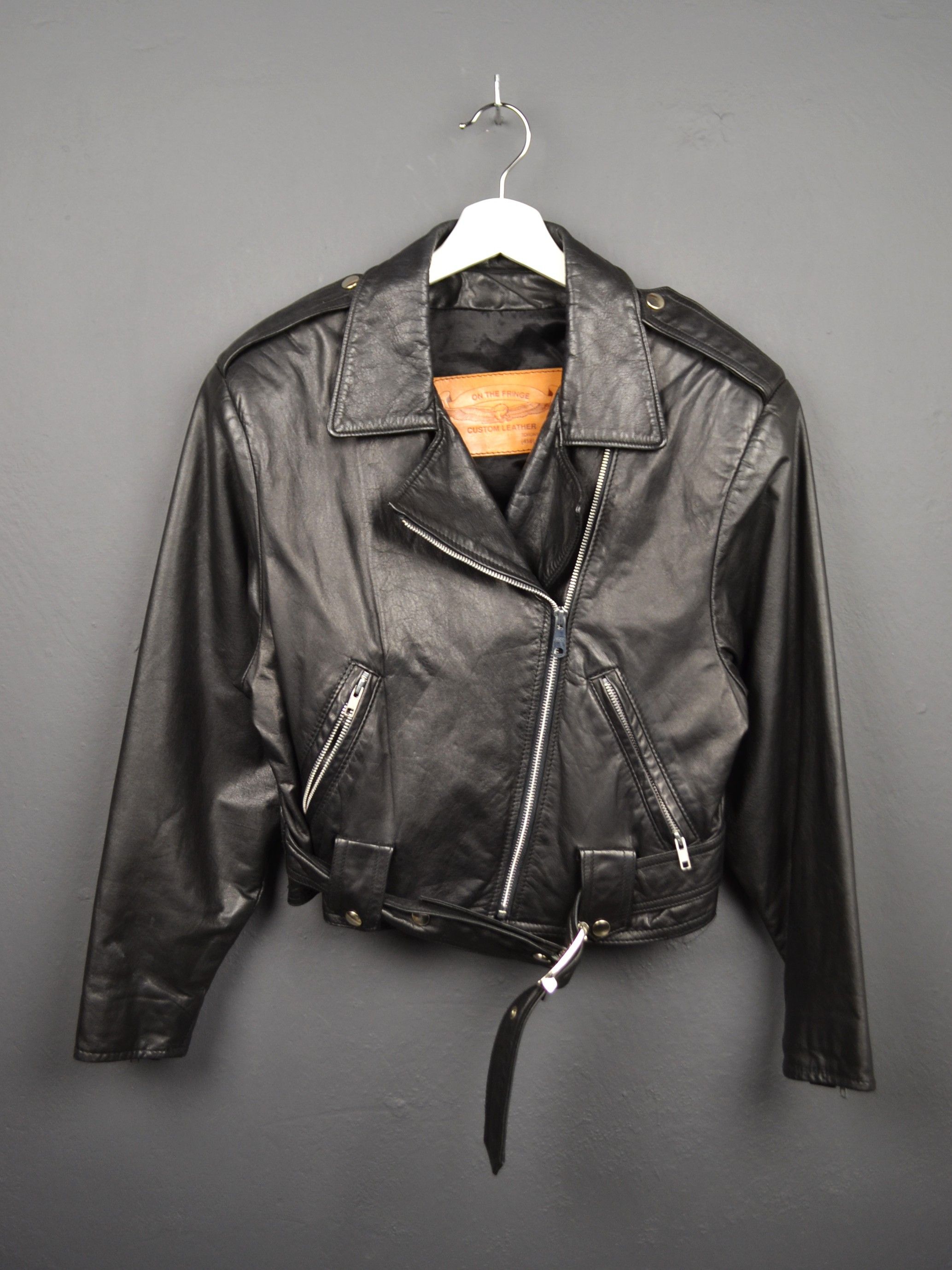 Vintage On The Fringe Black Leather Biker Jacket M Made Canada Size M / US 6-8 / IT 42-44 - 1 Thumbnail