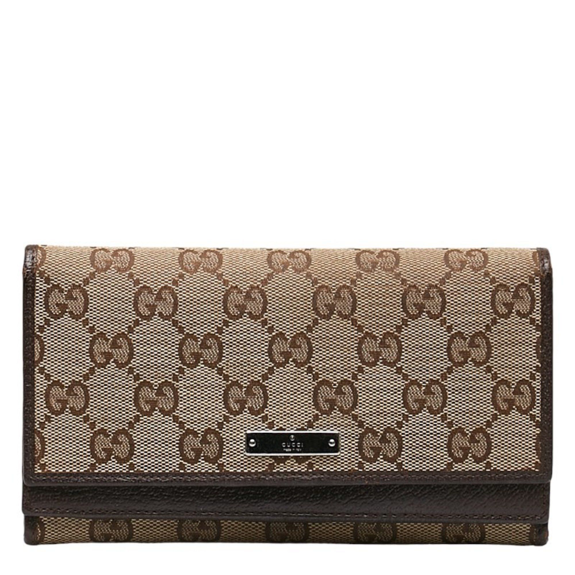 image of Gucci GG Canvas Long Wallet 131888 Beige Brown Leather Women's Gucci