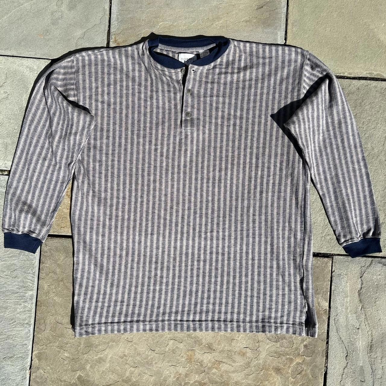 Vintage Vintage 90s Blue Tan Grey Vertical Striped Henley Size US L / EU 52-54 / 3 - 1 Thumbnail