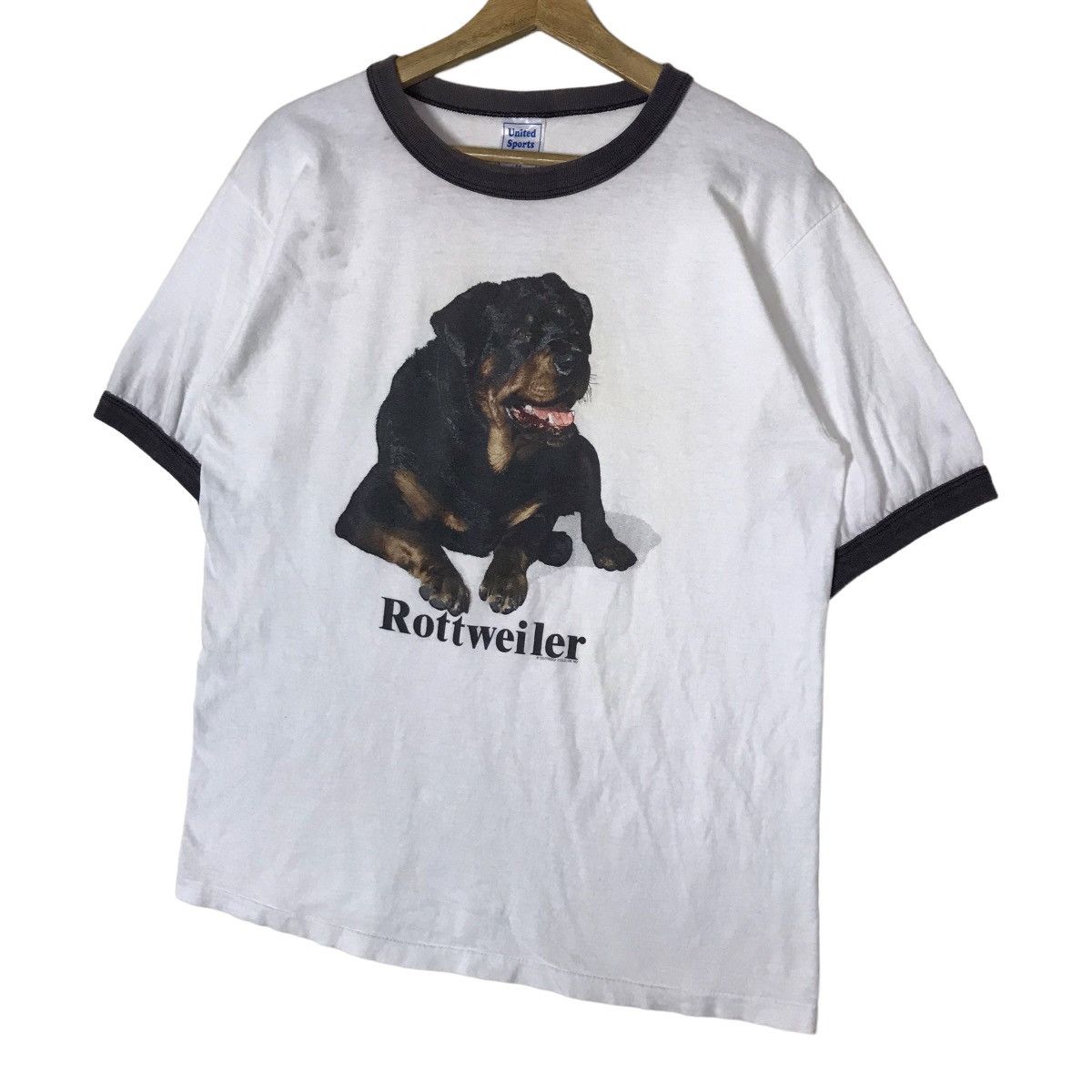Vintage Vintage 80s Rottweiler Dog Breed Ringer Tee Shirt Size US L / EU 52-54 / 3 - 7 Thumbnail