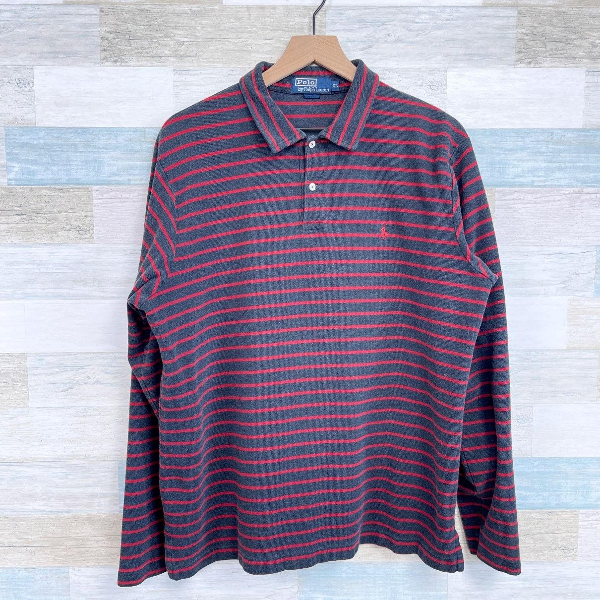 Polo Ralph Lauren POLO Ralph Lauren Long Sleeve Polo Gray Red Stripe XL Size US XL / EU 56 / 4 - 1 Thumbnail