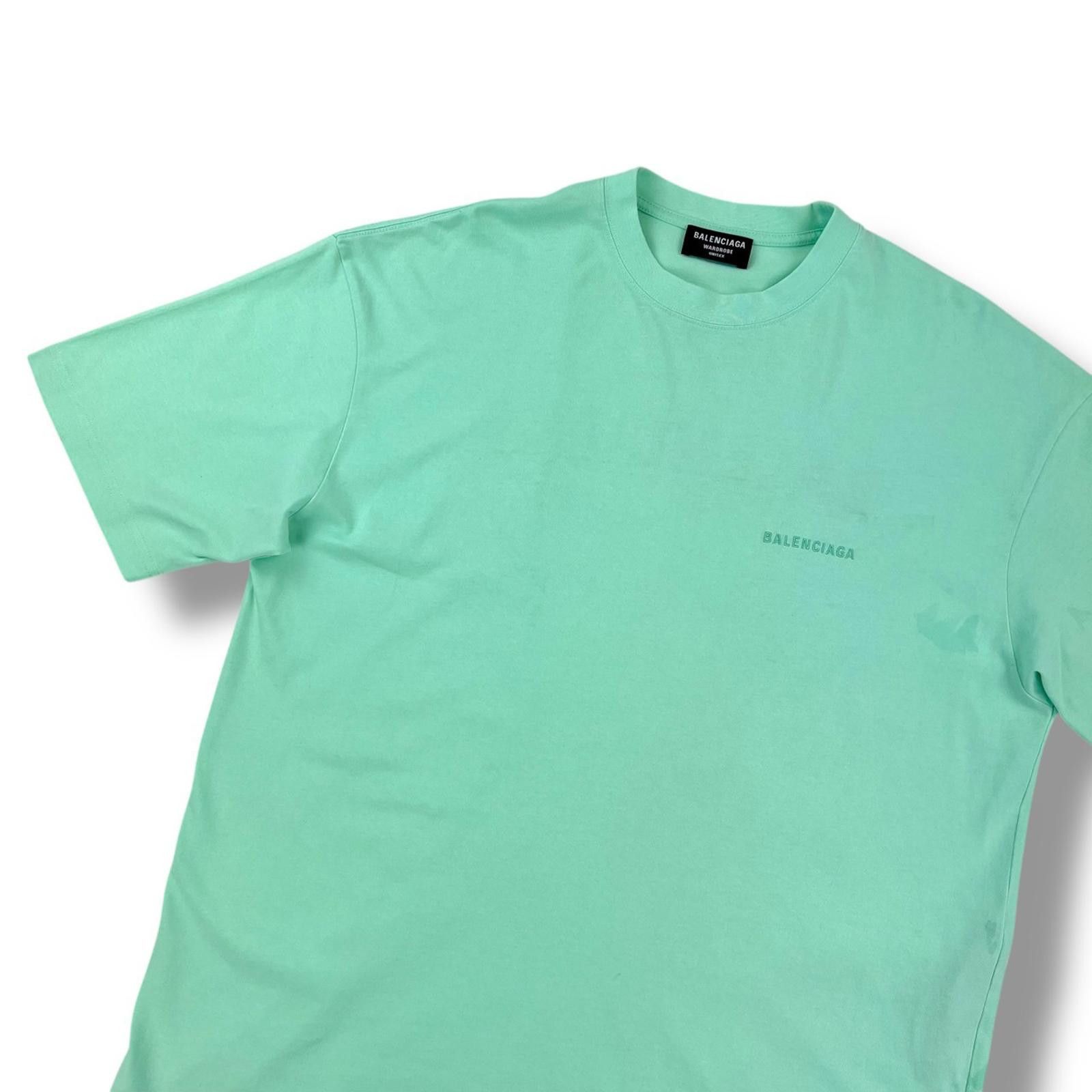 Balenciaga Mint Green Embroidered Logo T Shirt