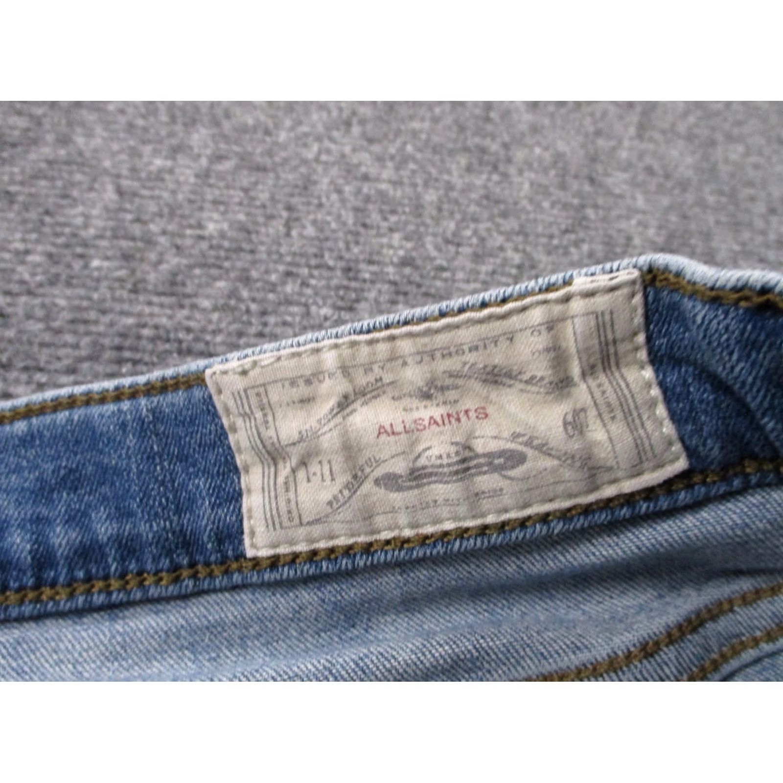 Allsaints All Saints Jeans Womens 28 Blue Straight Fit Knee Patch Petrol Casual Size 28" / US 6 / IT 42 - 7 Thumbnail