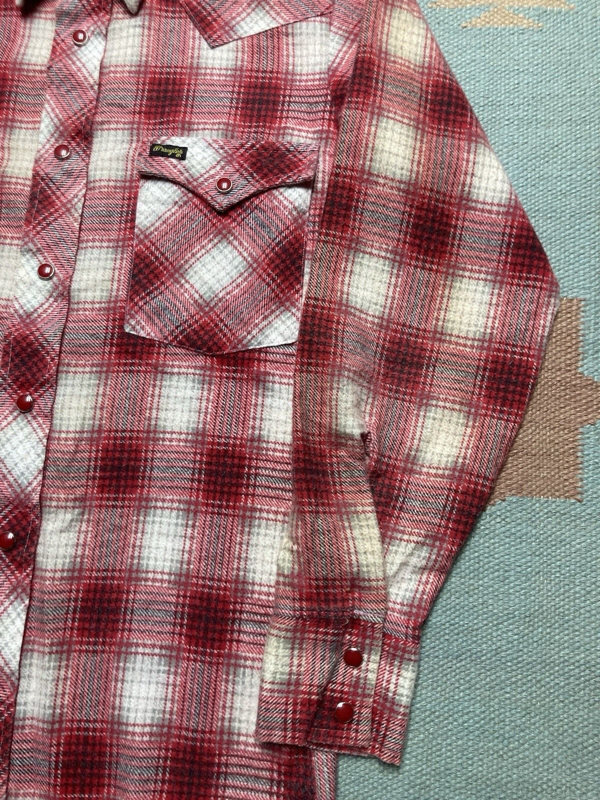 Vintage × Wrangler 70s Pearl snap flannel shirt wrangler shadow plaid womens 16 Size M / US 6-8 / IT 42-44 - 2 Thumbnail