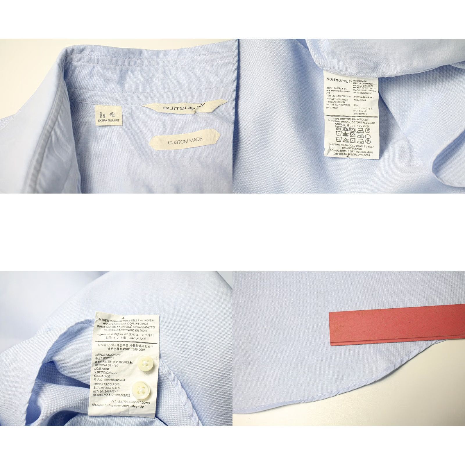 Suitsupply SUITSUPPLY Custom Made Extra Slim Fit Formal Shirt Men's 41L / 16L Cutaway Blue Size 42R - 8 Thumbnail