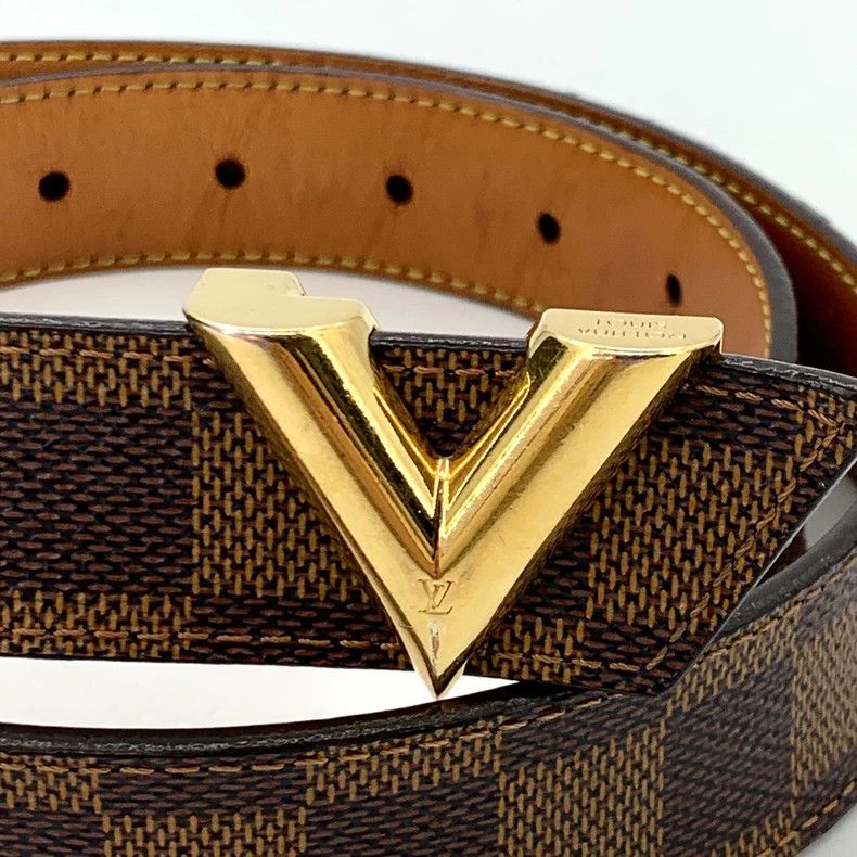 Louis Vuitton Louis Vuitton Dark brown V-button checkerboard belt Size ONE SIZE - 2 Thumbnail