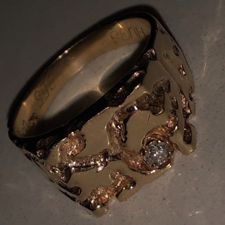 image of Luxury Gold Nugget Ring 7.55Gram, 10K With Single VVS Diamond Stone, Men's