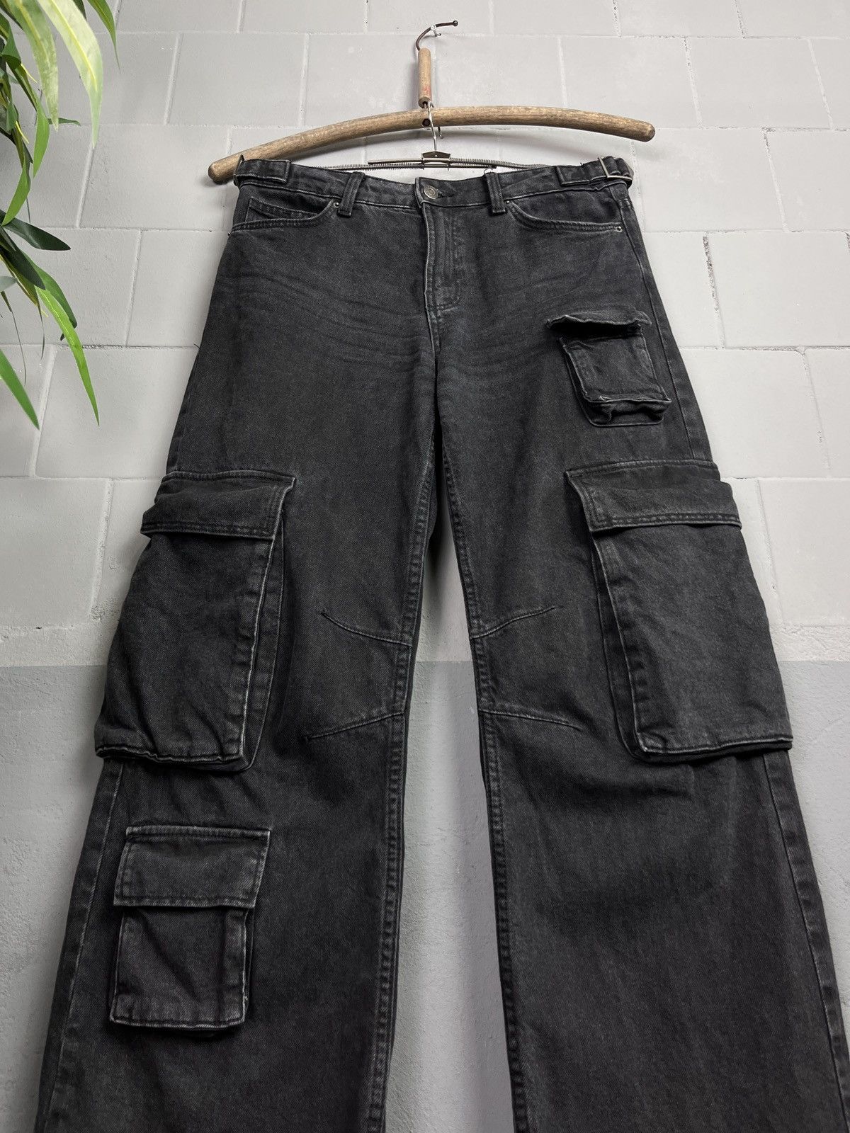 Designer 8 POCKETS BONDAGE CARGO FADED HEAVY DENIM PANTS - 3253 Size US 31 - 3 Thumbnail