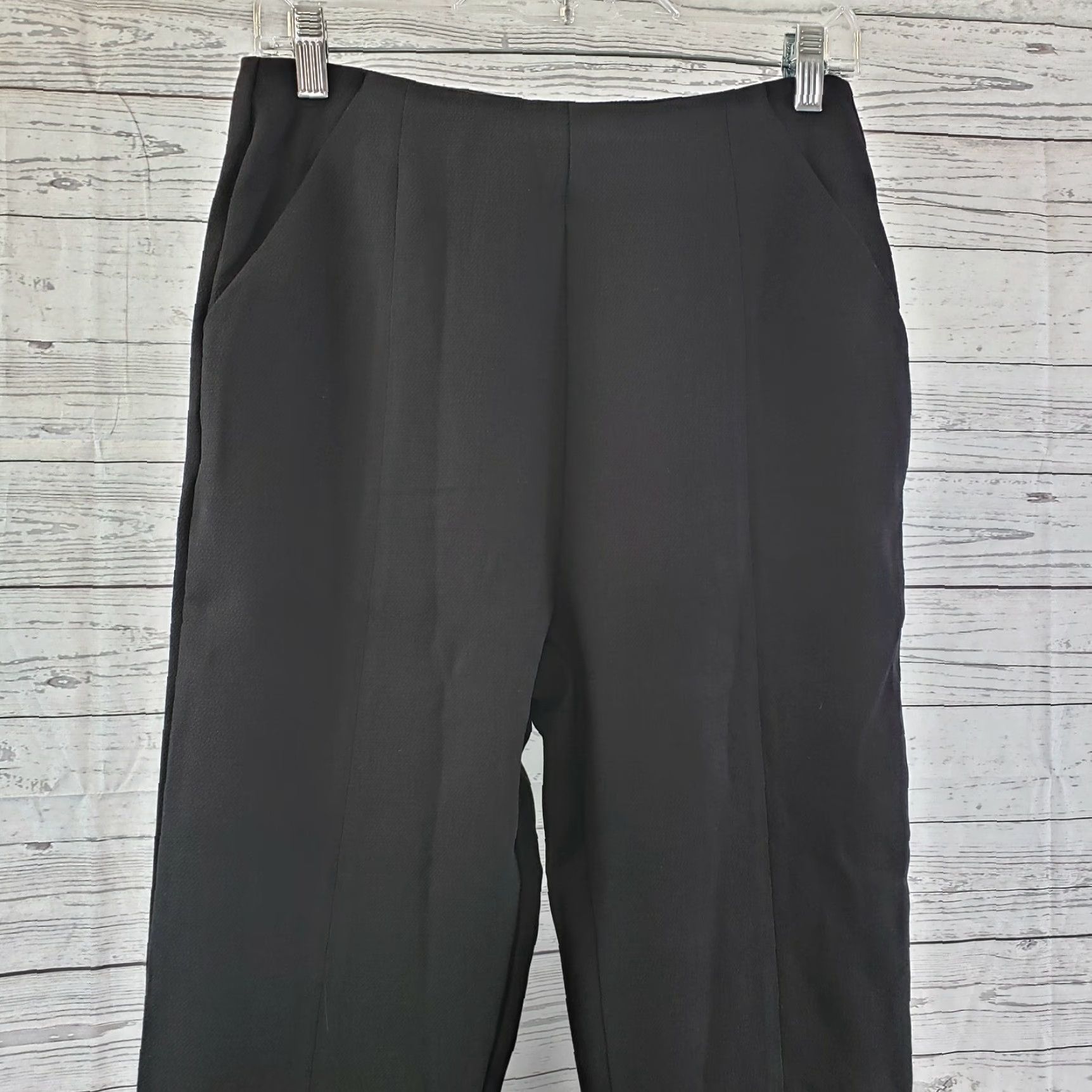 Vintage Ivory & Chain Womens Pants Sz 8 Solid Black High Rise Dress Pants 100% Polyester Regular Rise Flat Front Zipper Waist 14" Inseam 28" Womens Size 30" / US 8 / IT 44 - 3 Thumbnail