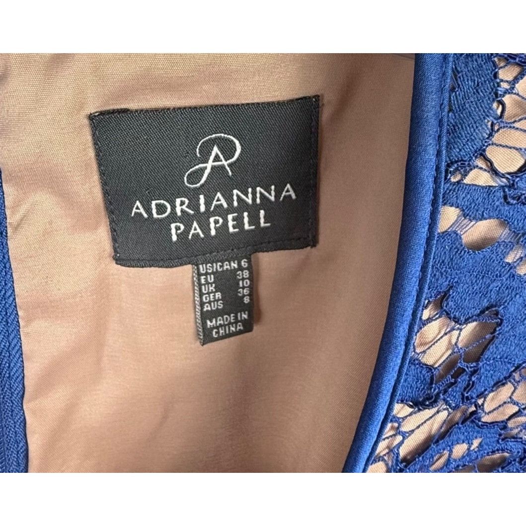 Adrianna Papell Adrianna Papell Blue Lace Cocktail Dress Lined Cap-Sleeves S Size M / US 6-8 / IT 42-44 - 2 Thumbnail