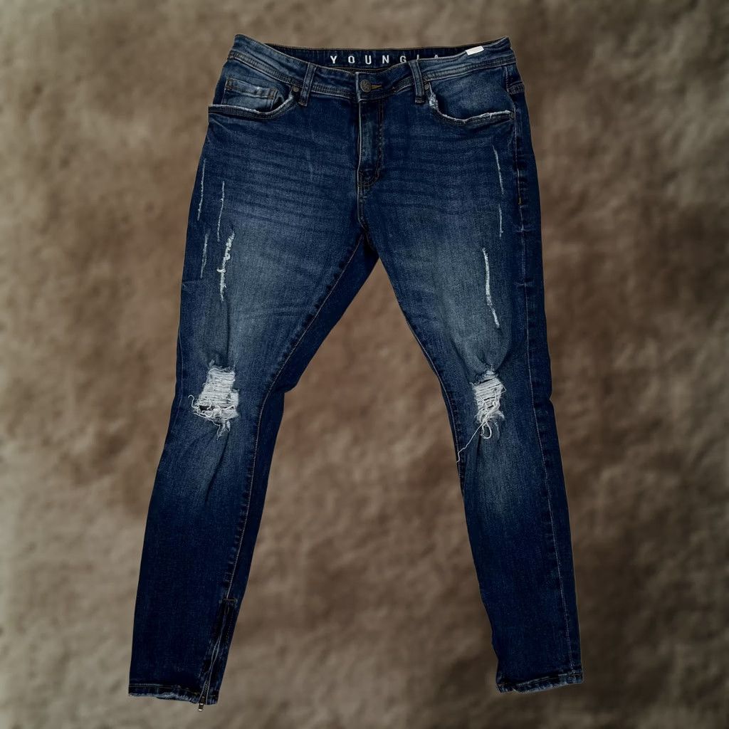 YoungLA YoungLA Jeans Mens 34x30 Blue Slim Skinny Ankle Zip Distressed Denim Size US 34 / EU 50 - 1 Thumbnail